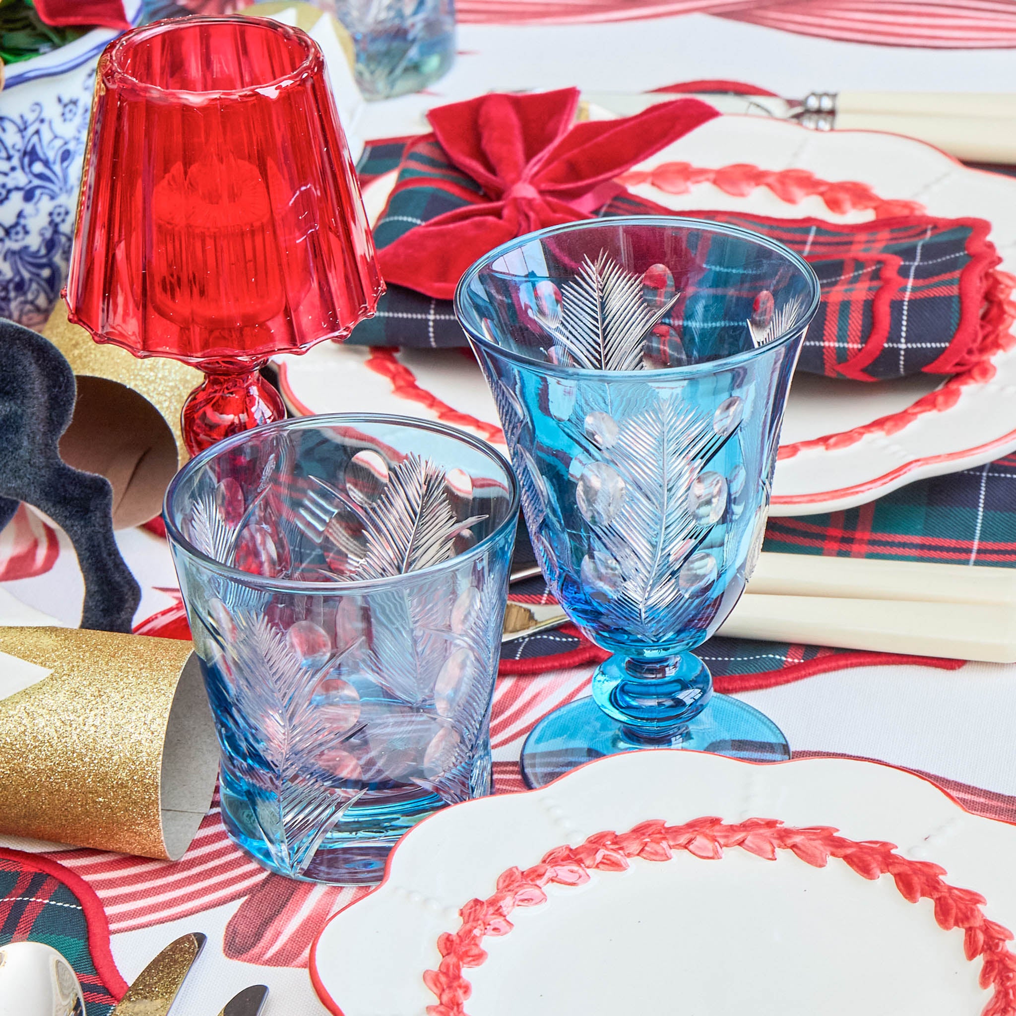 Blue Fern Engraved Glassware (Set of 8)