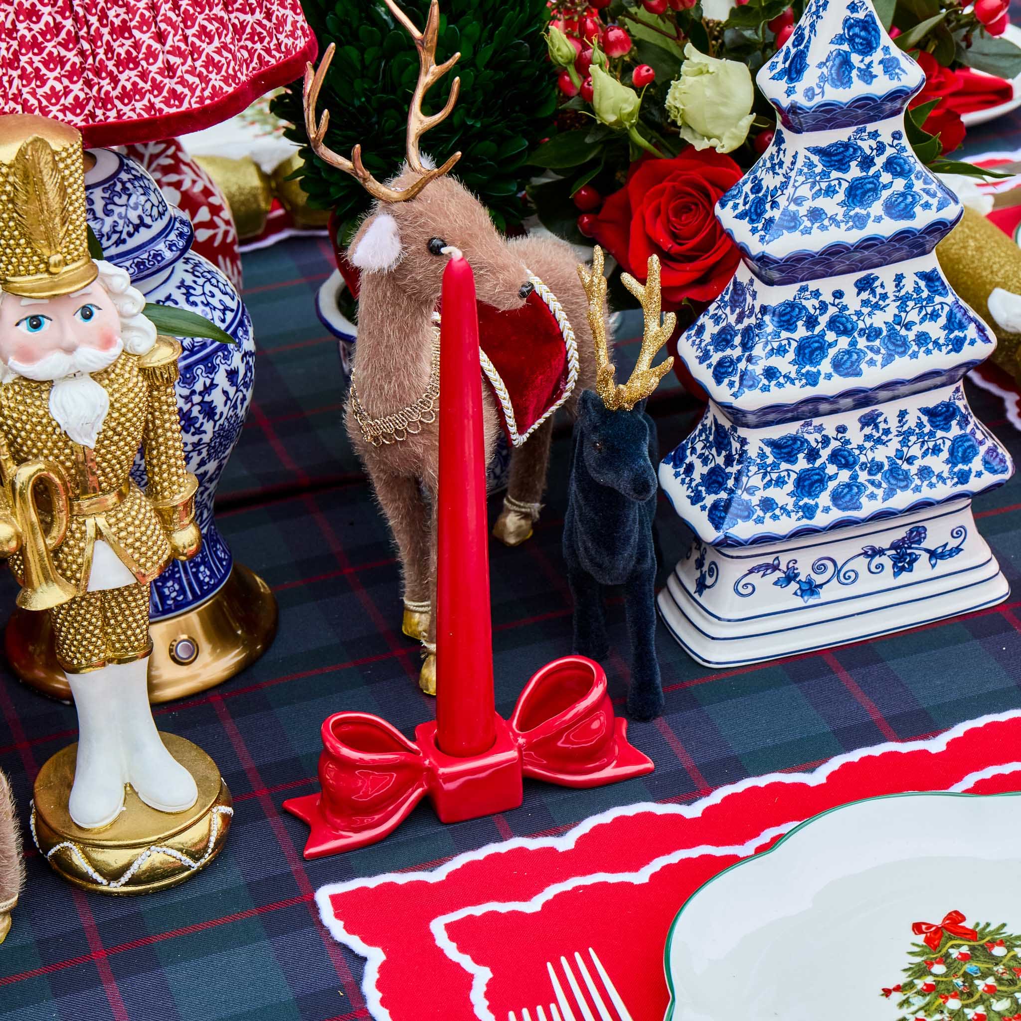 Red Ceramic Bow Candleholder (Pair)
