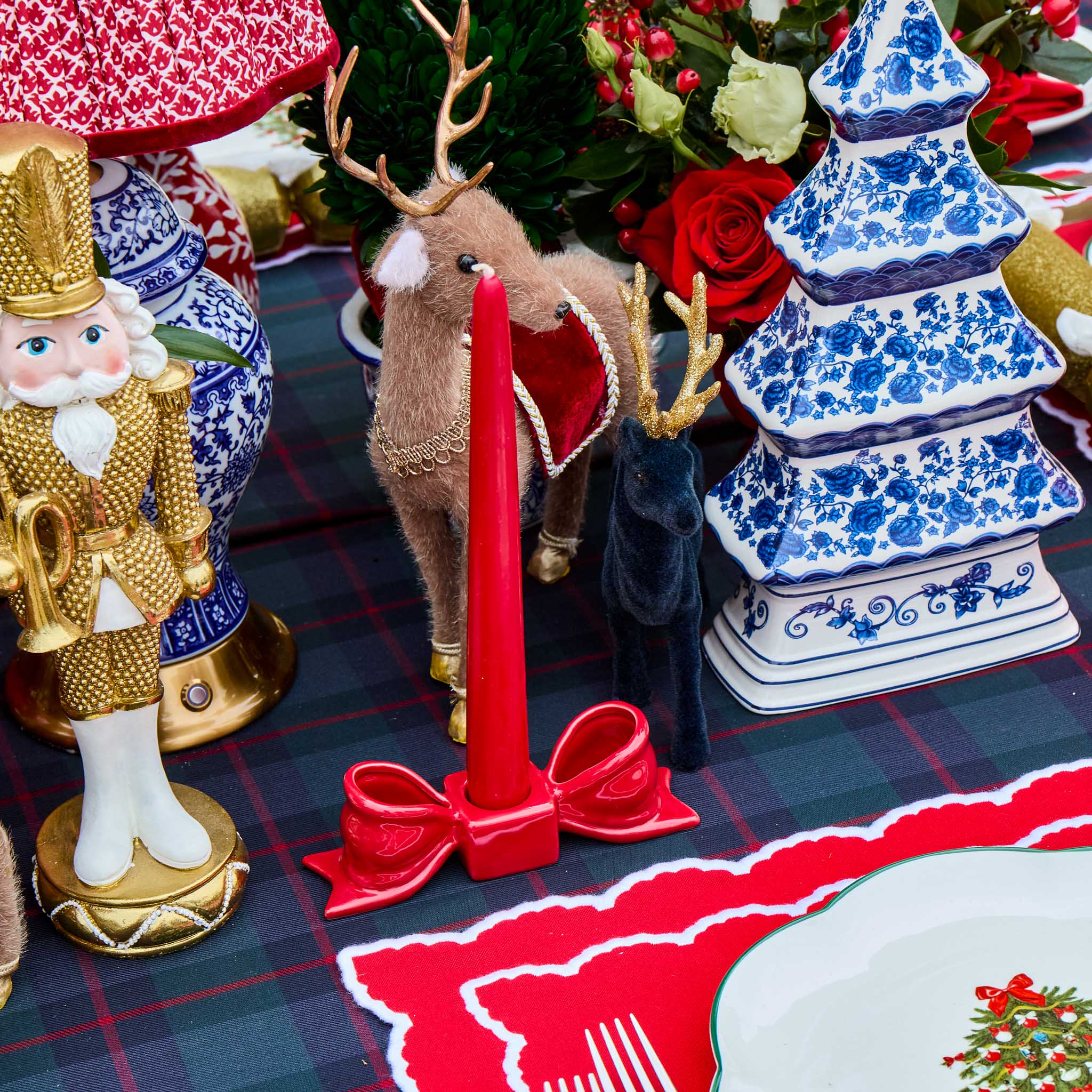 Red Ceramic Bow Candleholder (Pair)