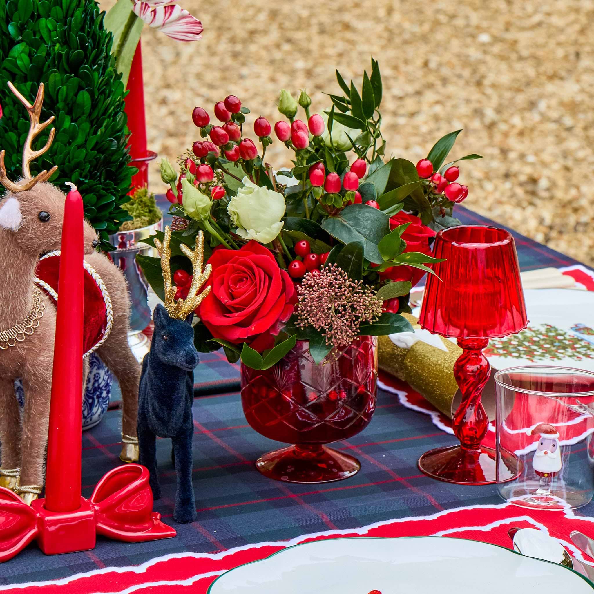 Red Ceramic Bow Candleholder (Pair)