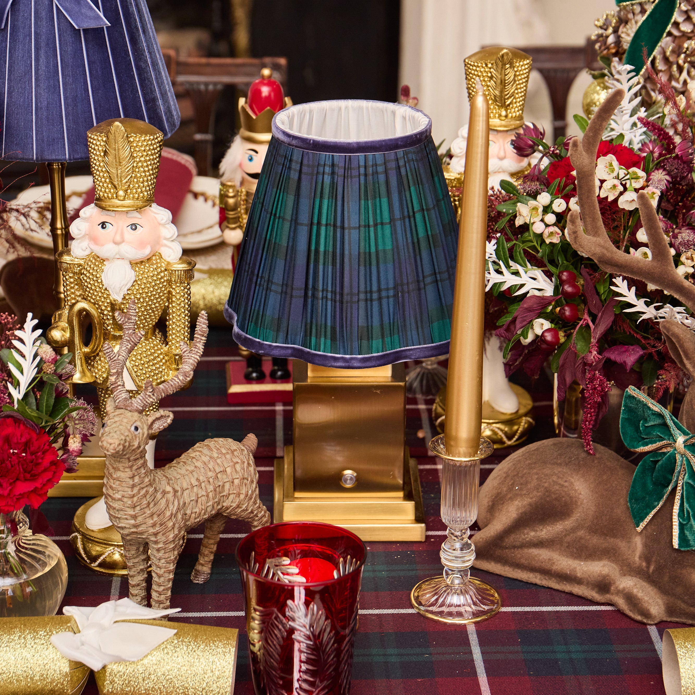 Square Rechargeable Lamp with Tartan Shade (18cm)