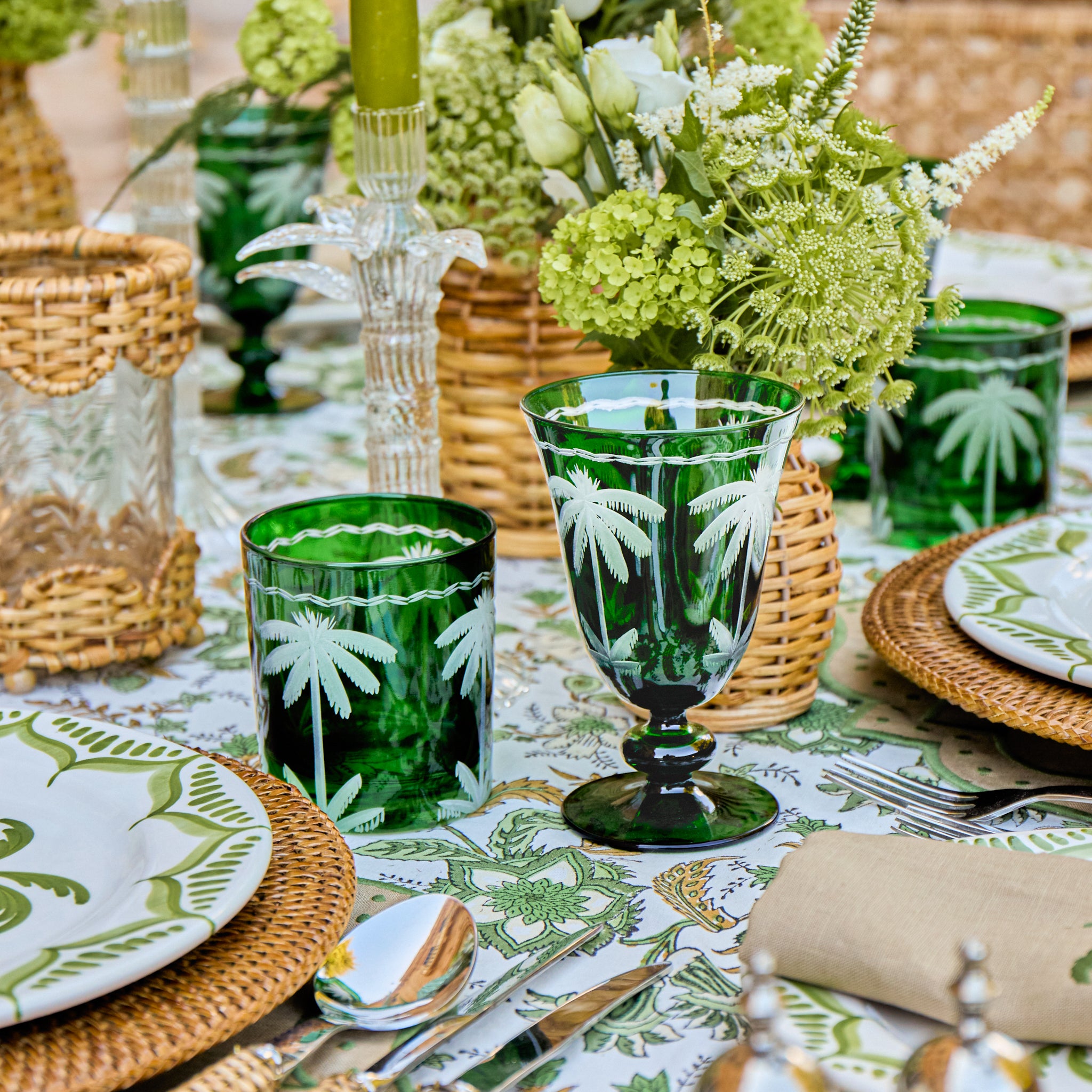 Emerald Palm Tree Glasses (Set of 4)