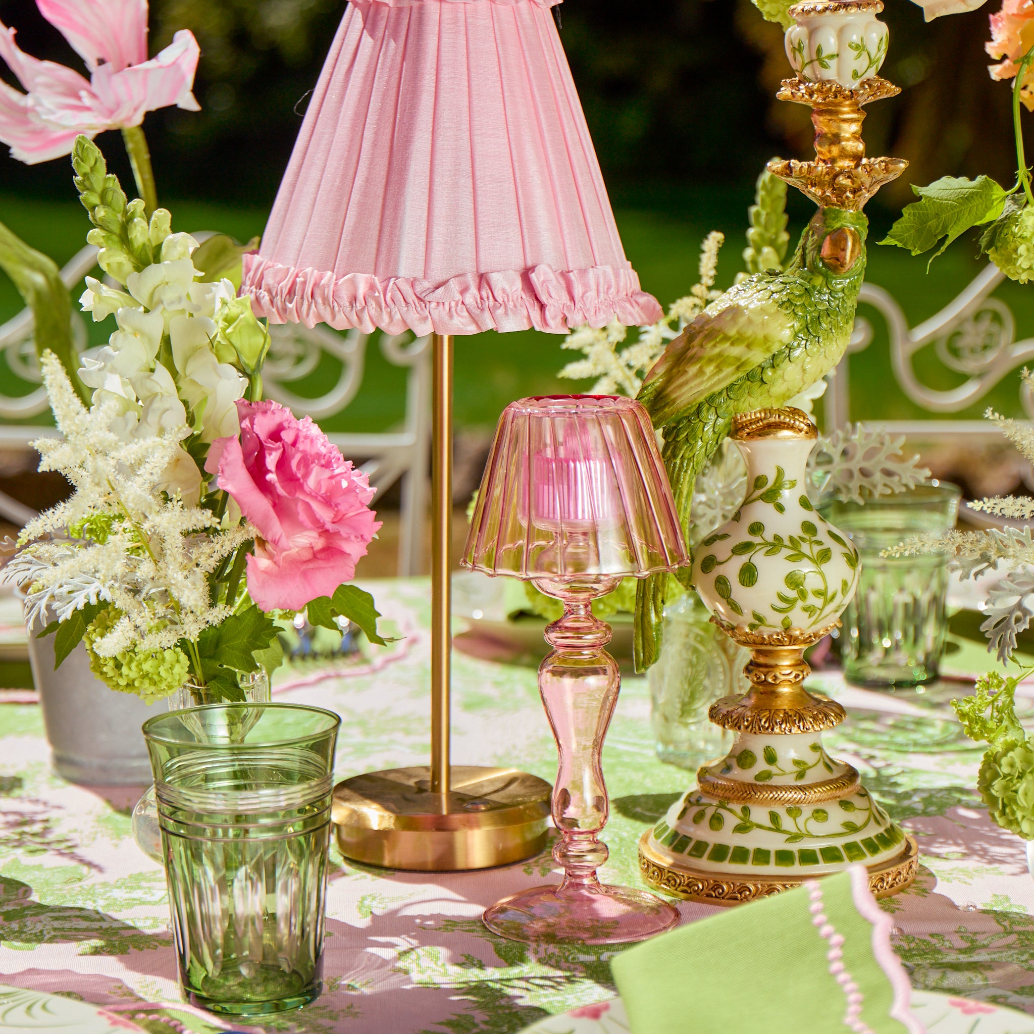 Pink Glass Lantern Tea Light Holder (Pair) - 24cm