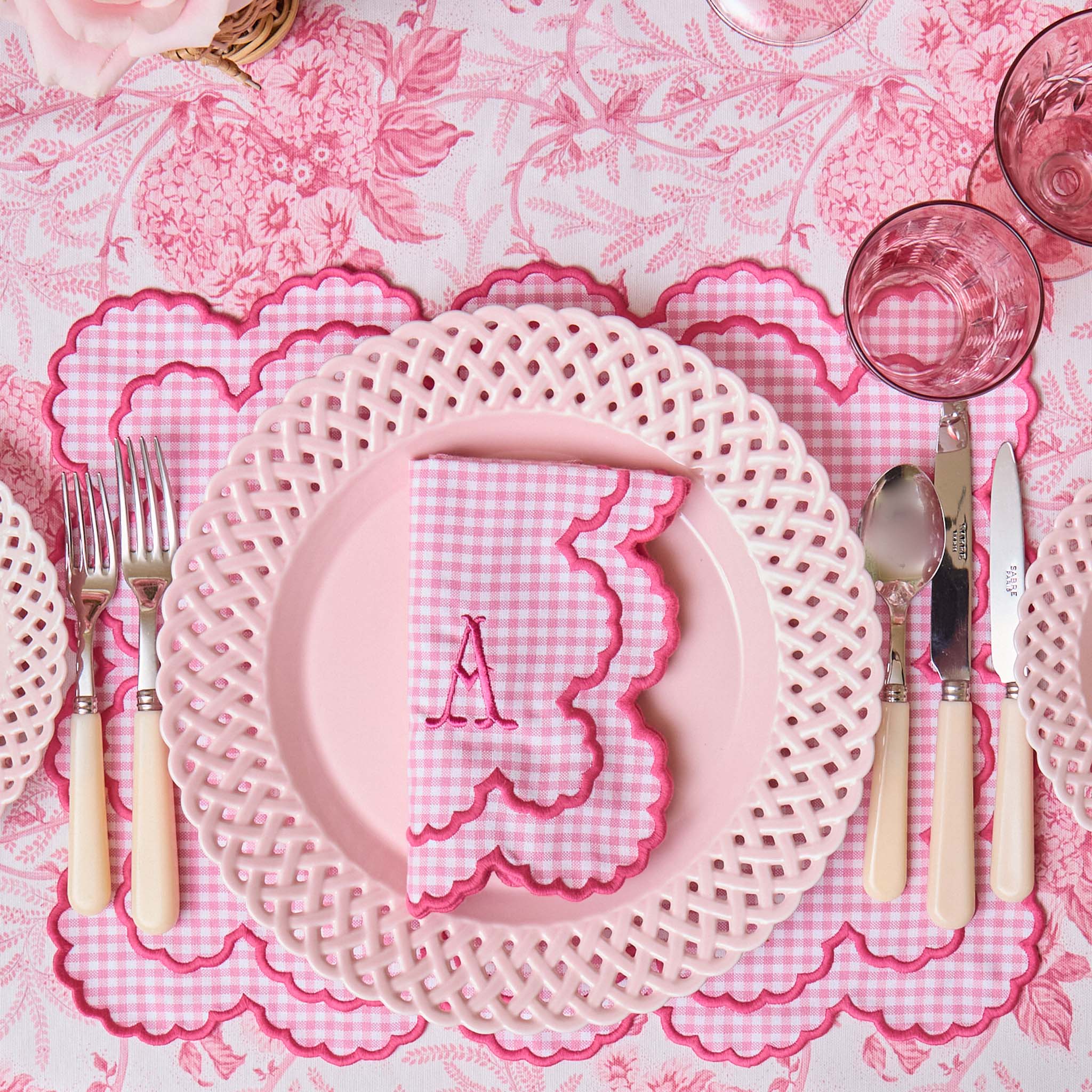 Pink Basketweave Dinner & Starter Plates (Set of 8)