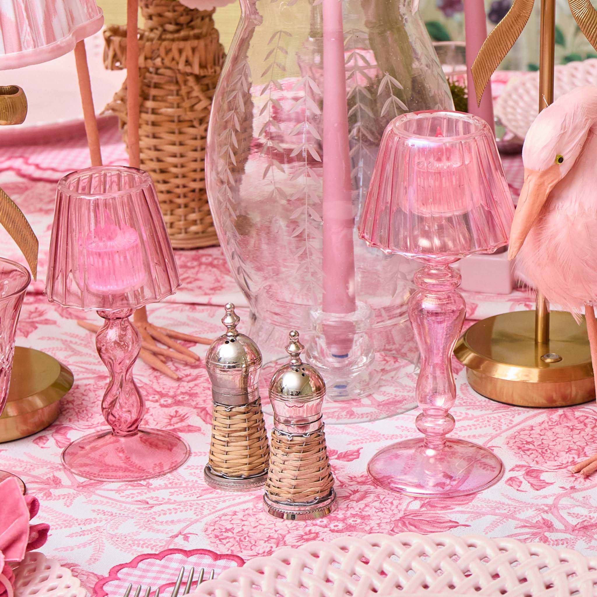 Pink Glass Lantern Tea Light Holder (Pair) - 24cm