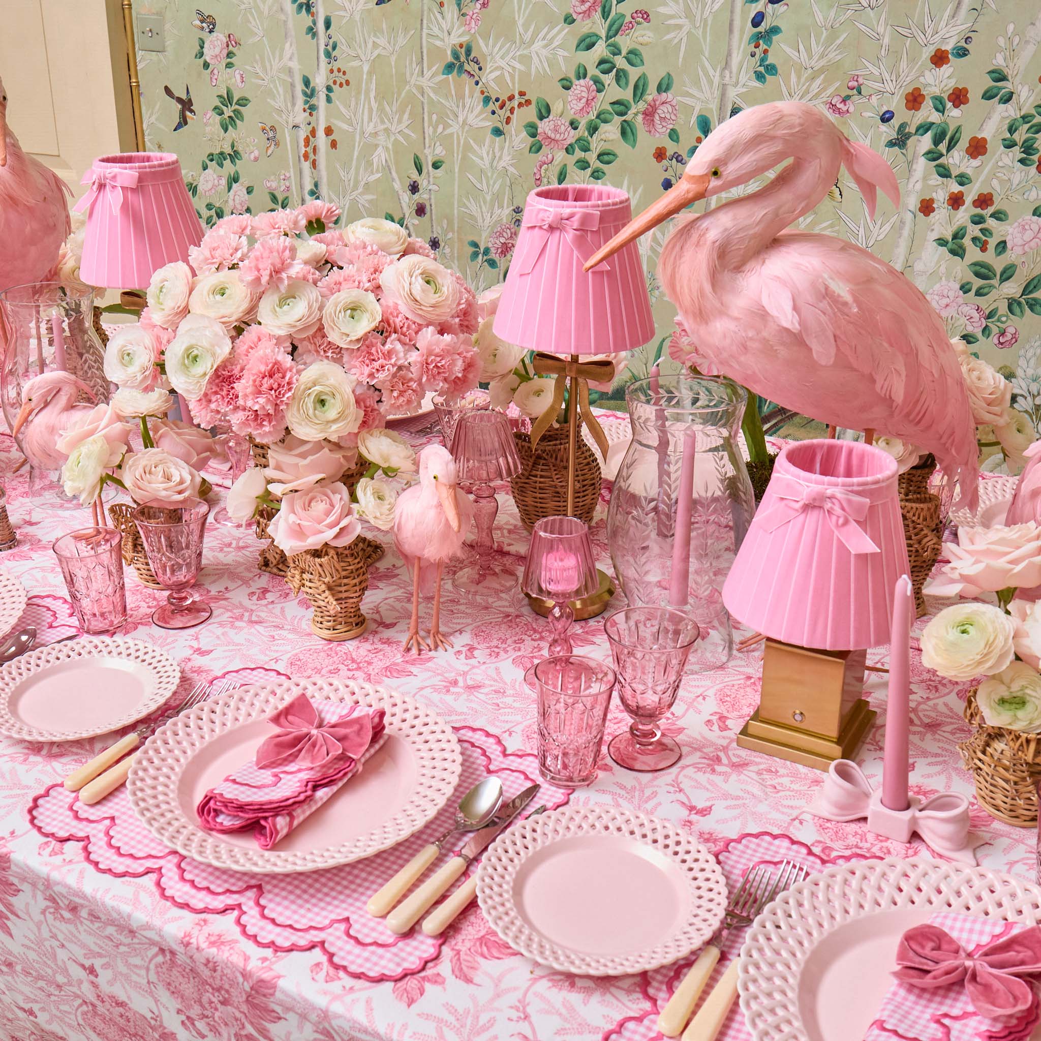 Pink Basketweave Dinner & Starter Plates (Set of 8)