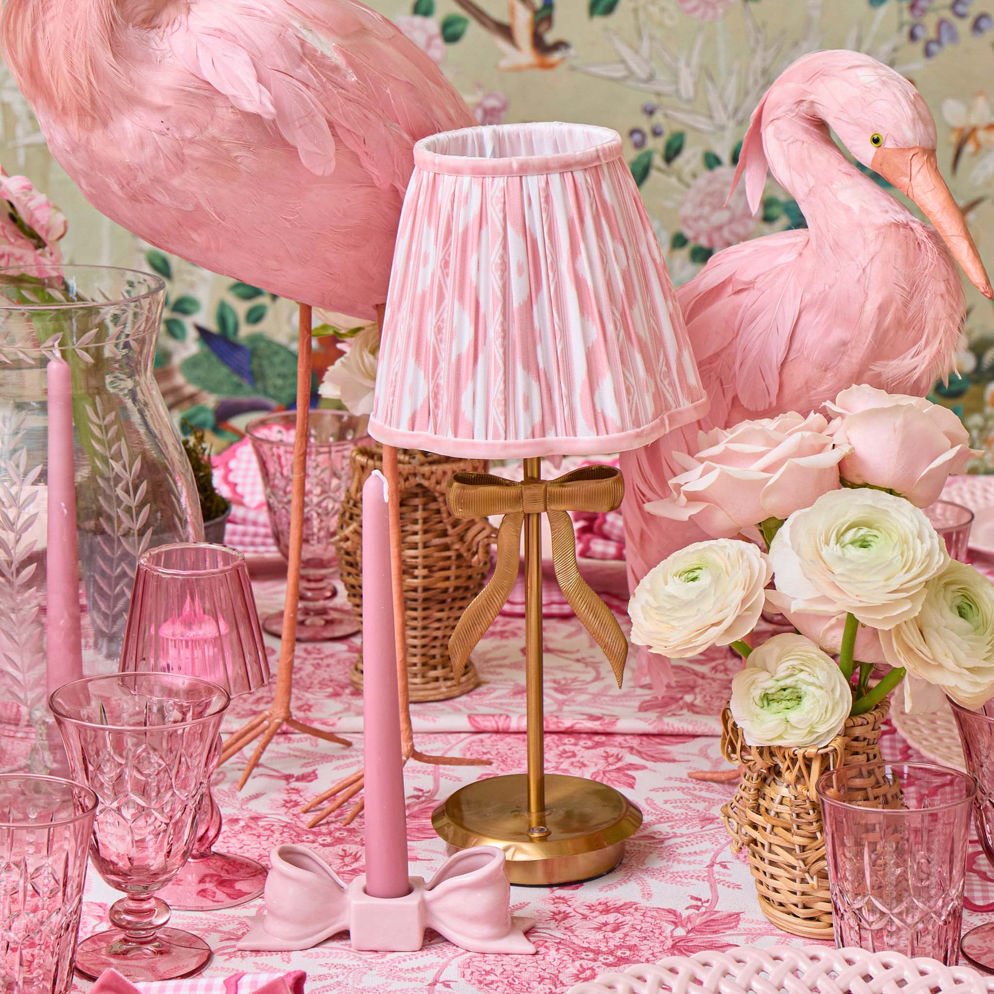 Marilyn Bow Rechargeable Lamp with Pink Ikat Shade (18cm)