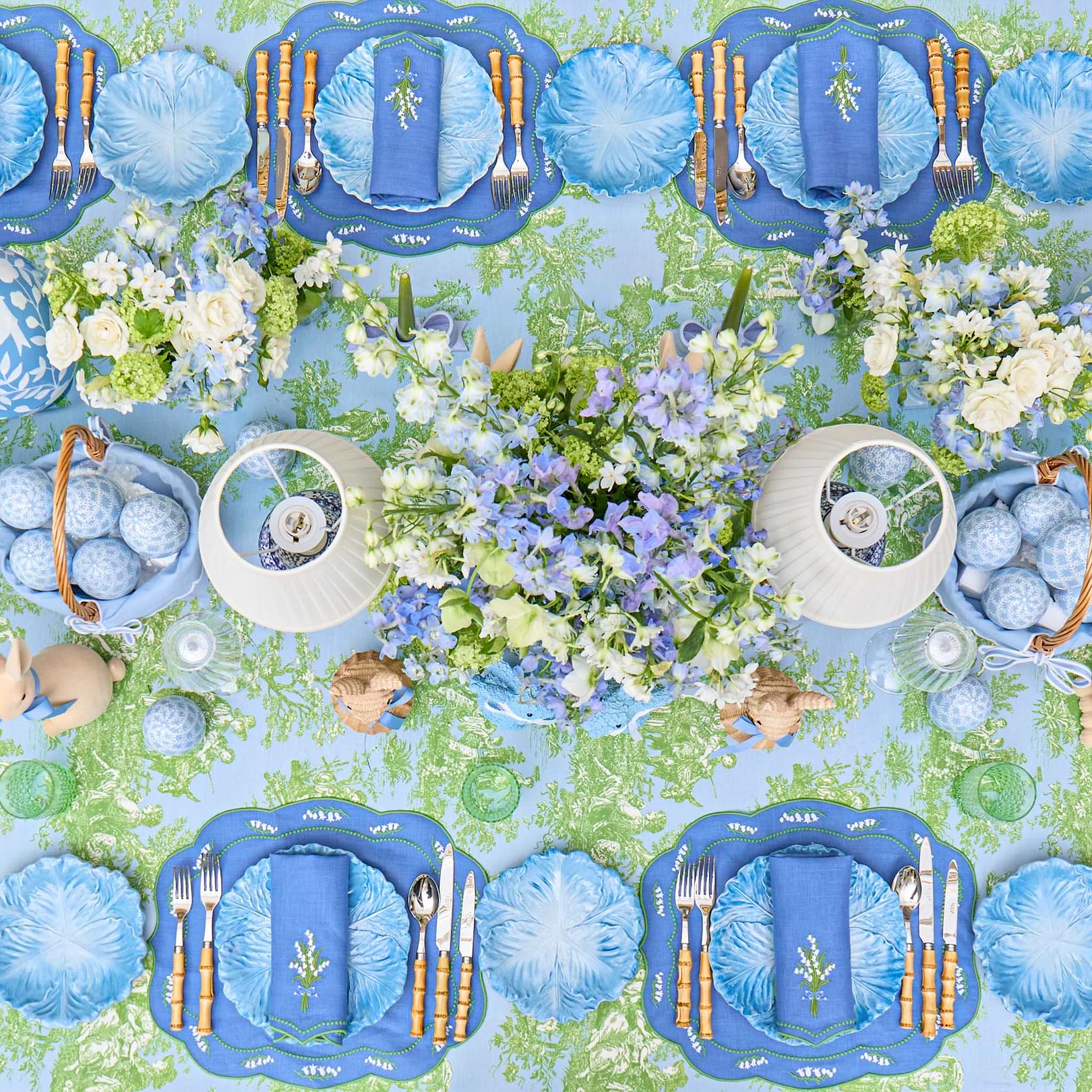 Blue Lily of the Valley Linen Placemats (Set of 4)
