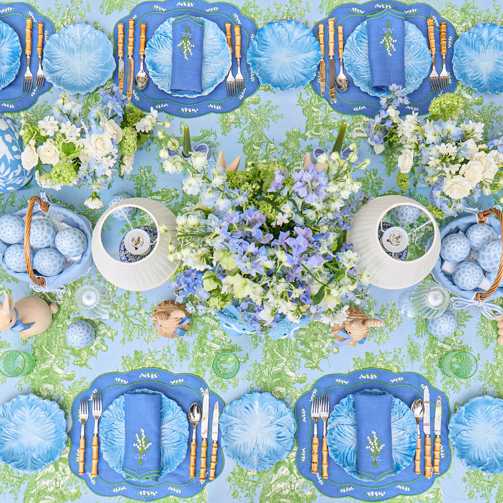 Blue Lily of the Valley Linen Placemats (Set of 4)