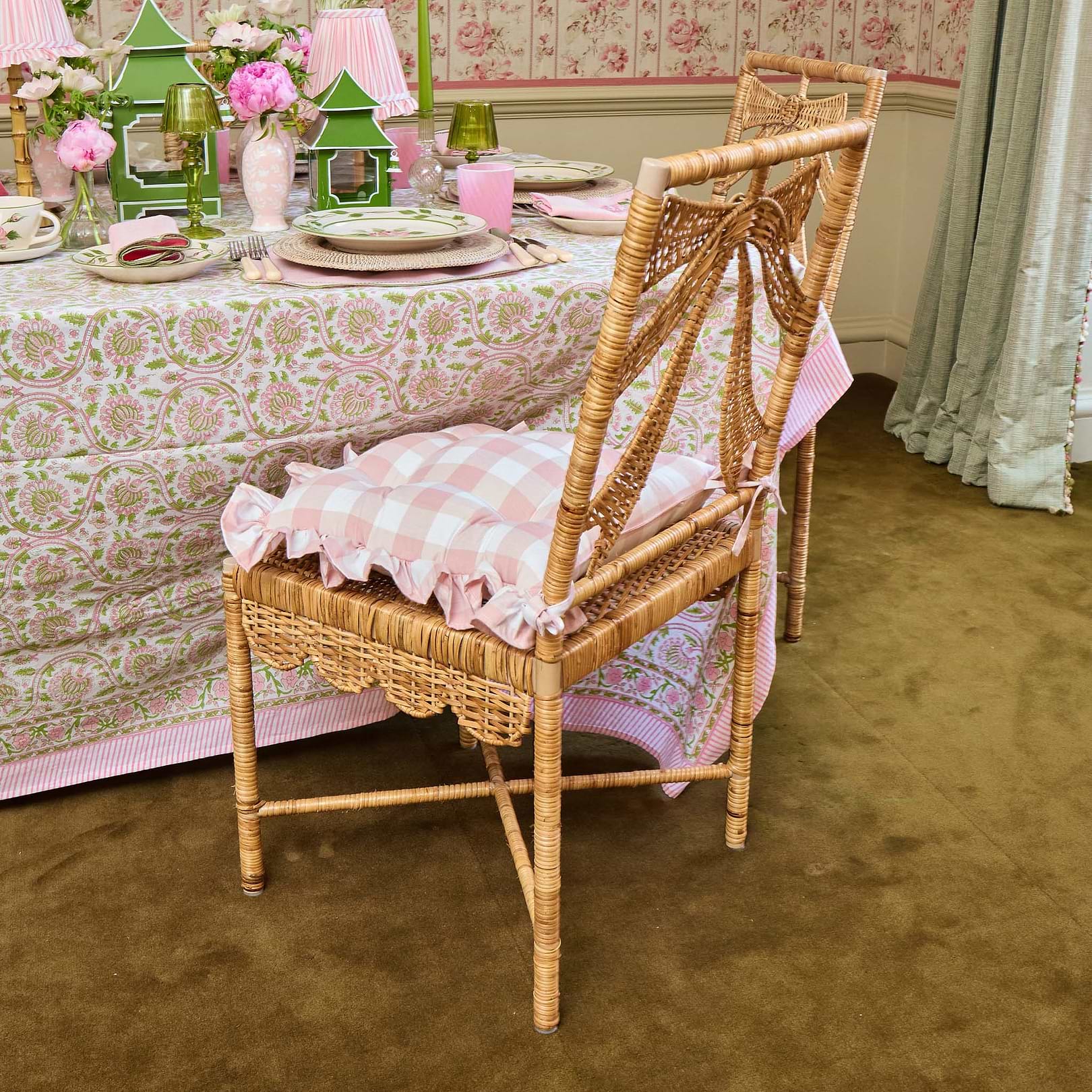 Pink Gingham Ruffle Seat Pad Cushion