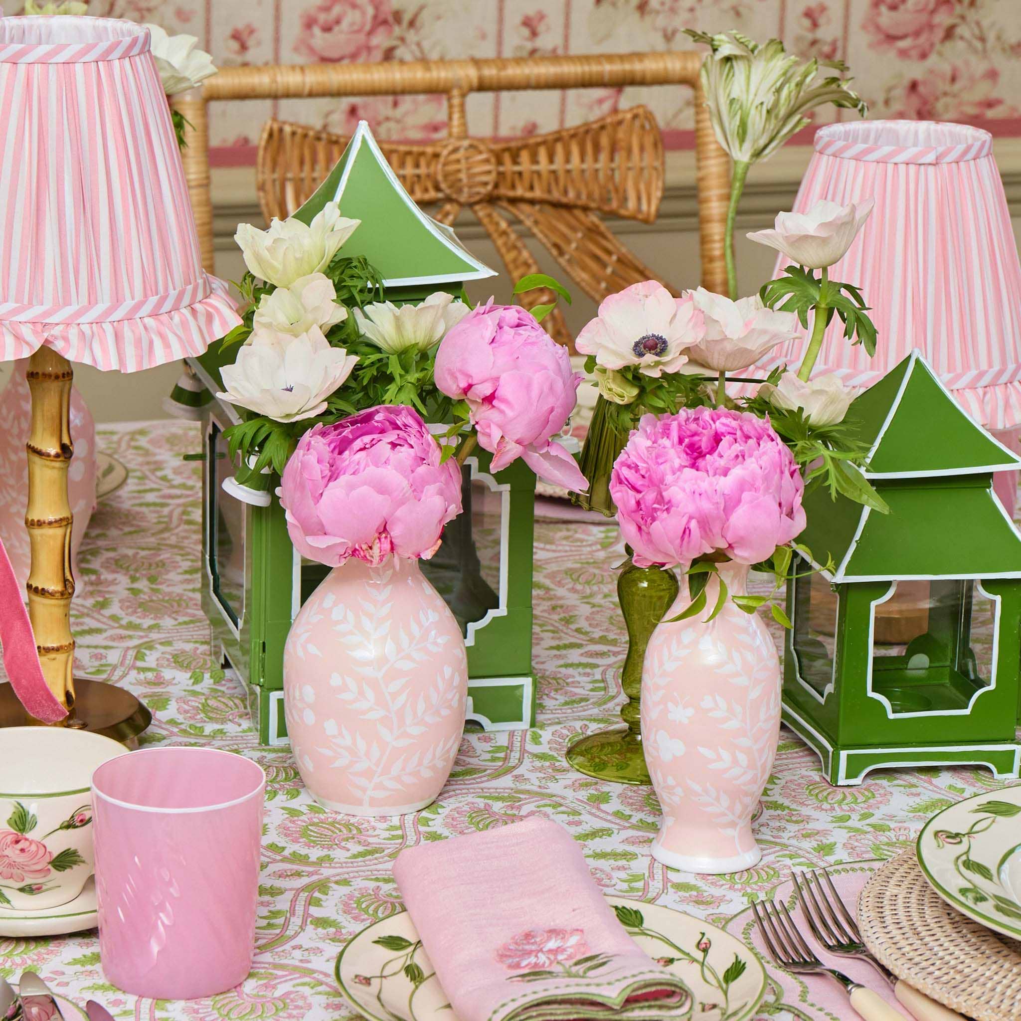 Pink Hand Painted Tole Bud Vases (Set of 3)