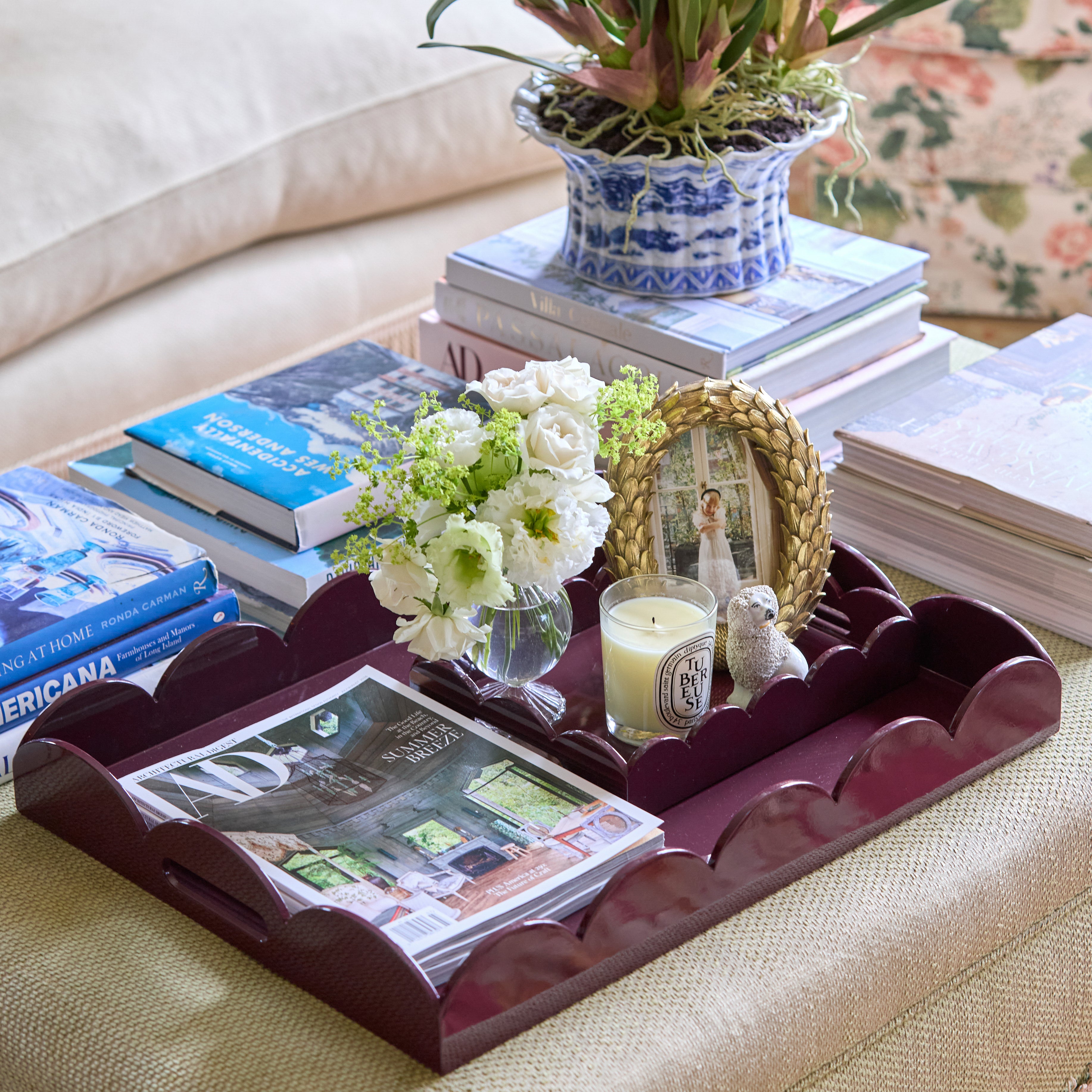Burgundy Large Scalloped Lacquer Tray