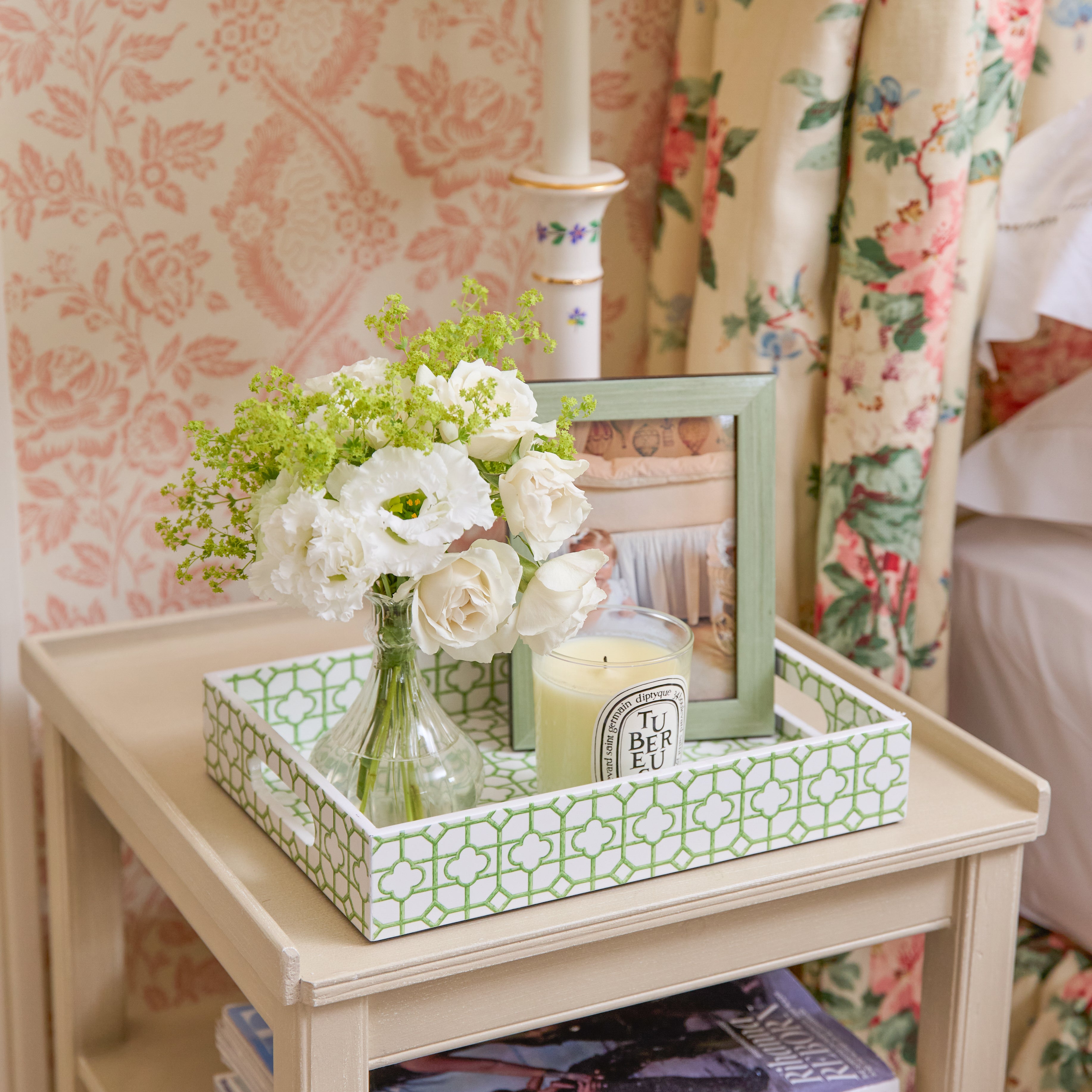 Green Bamboo Trellis Lacquer Tray