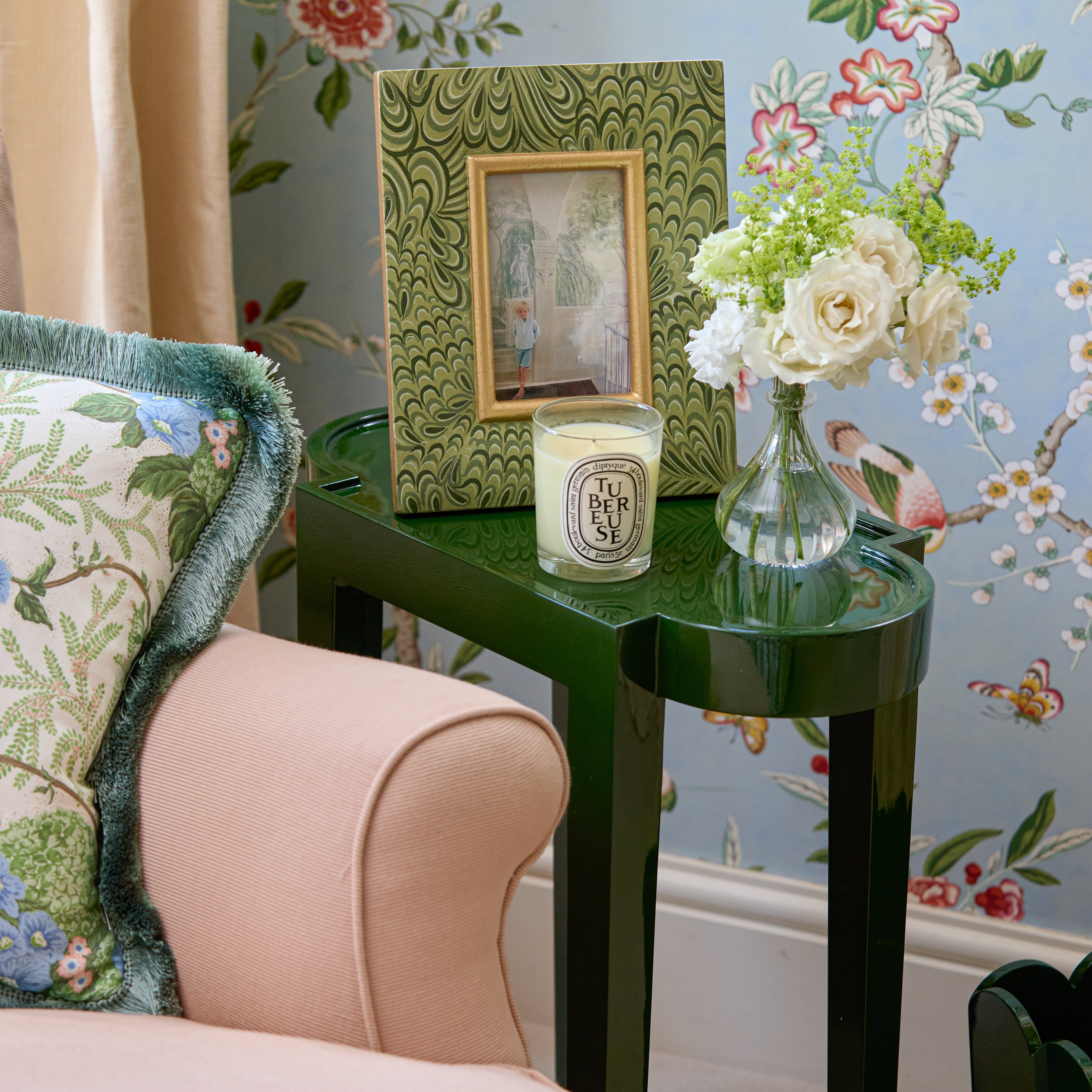 Olive Green Rectangular Lacquer Side Table