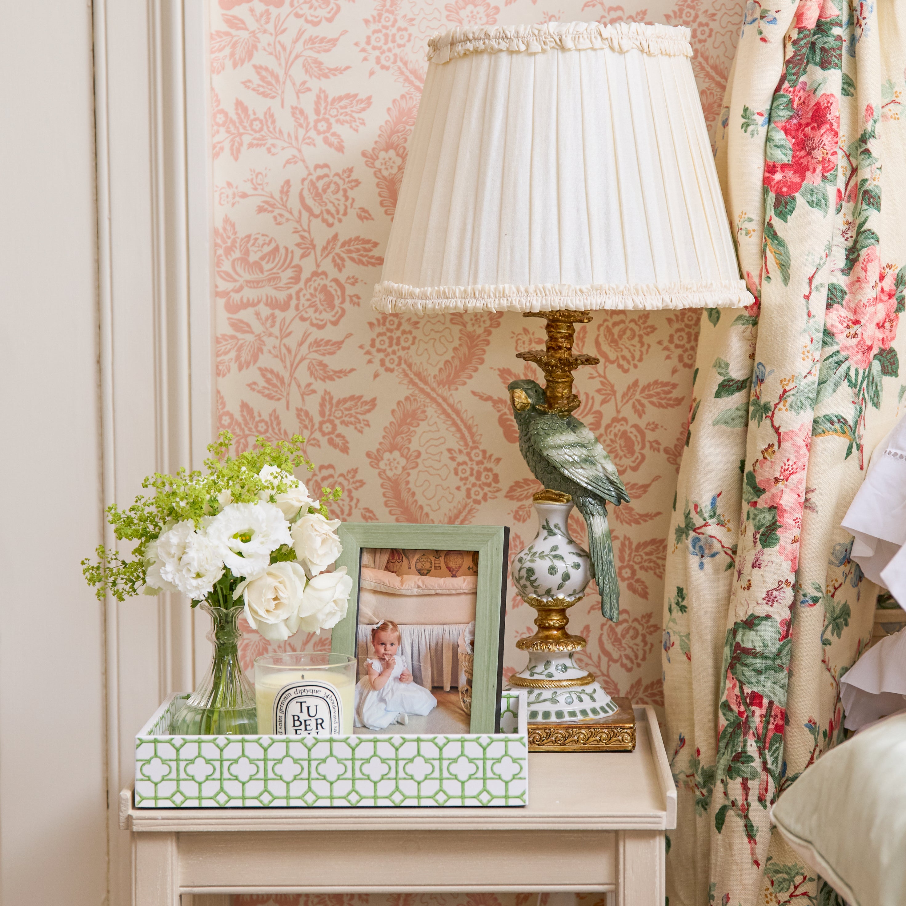 Green Bamboo Trellis Lacquer Tray