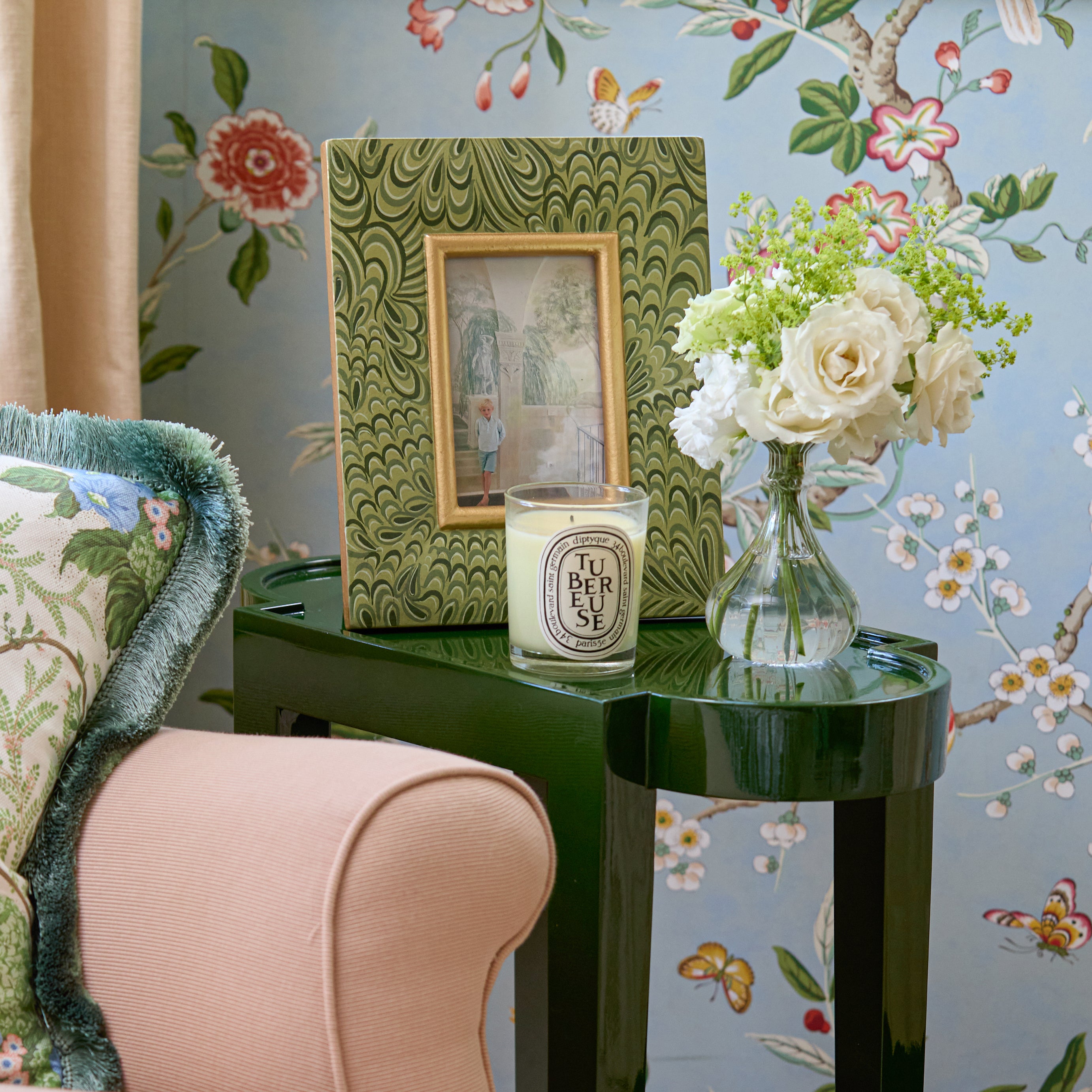 Olive Green Rectangular Lacquer Side Table