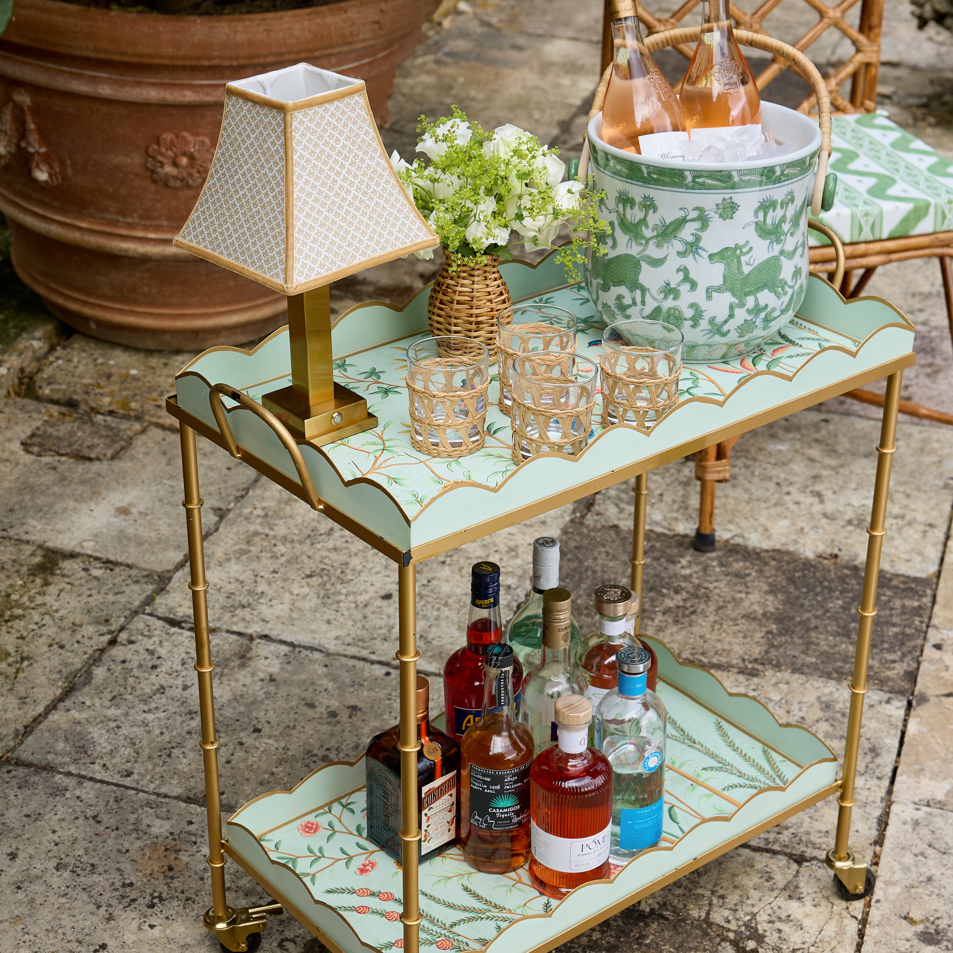 Green Chinoiserie Bar Cart