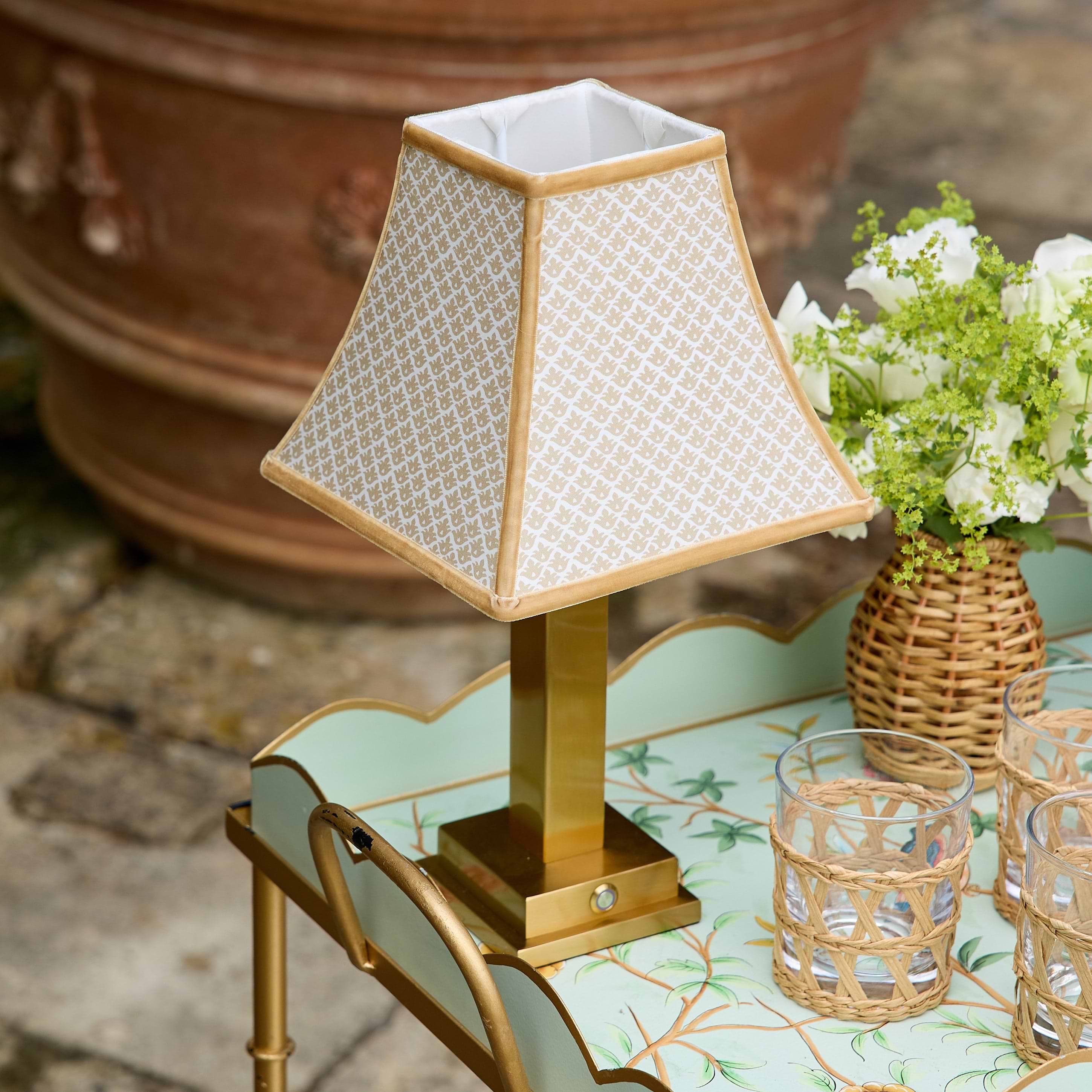 Ada Rechargeable Lamp with Putty Lotus Square Shade (18cm)