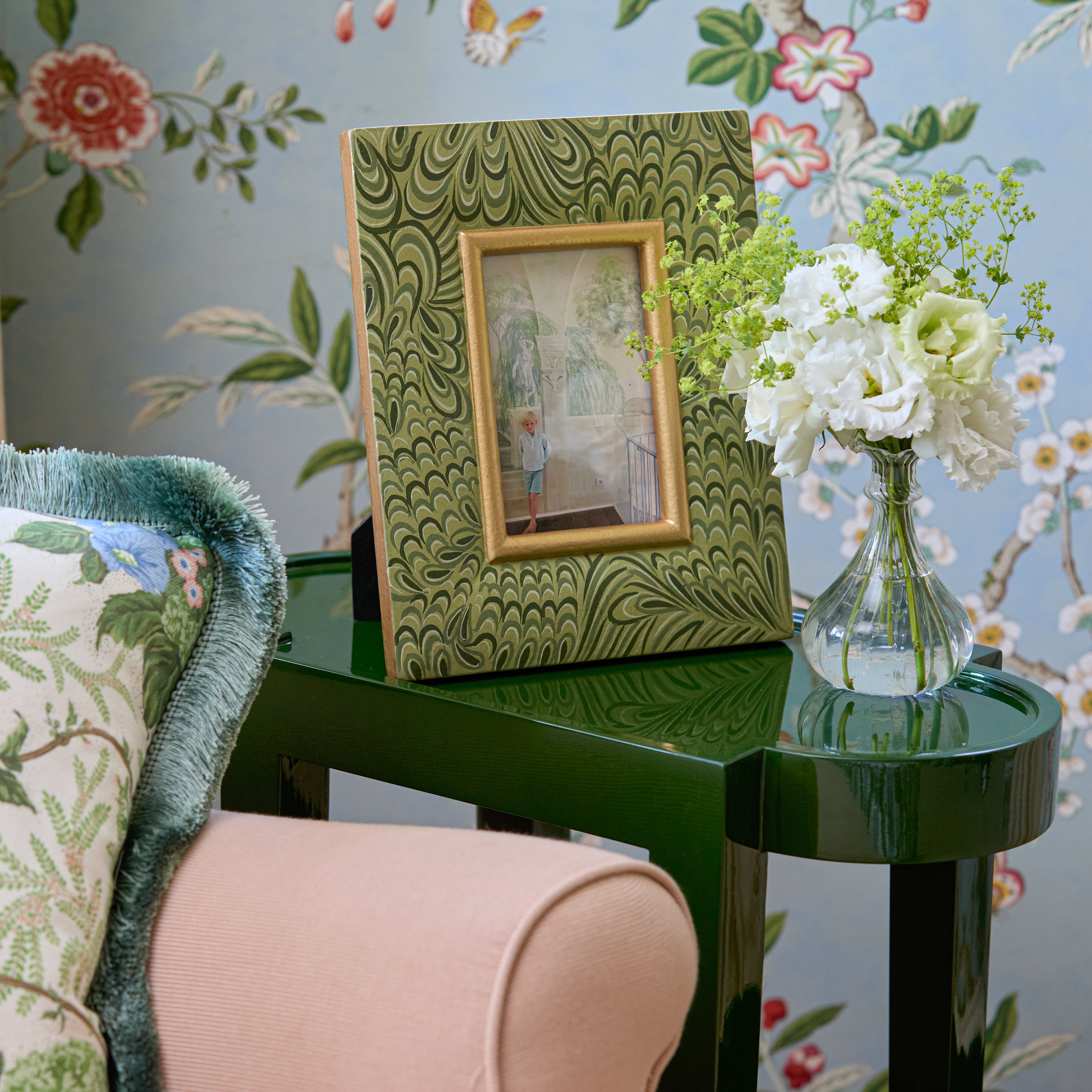Olive Green Rectangular Lacquer Side Table