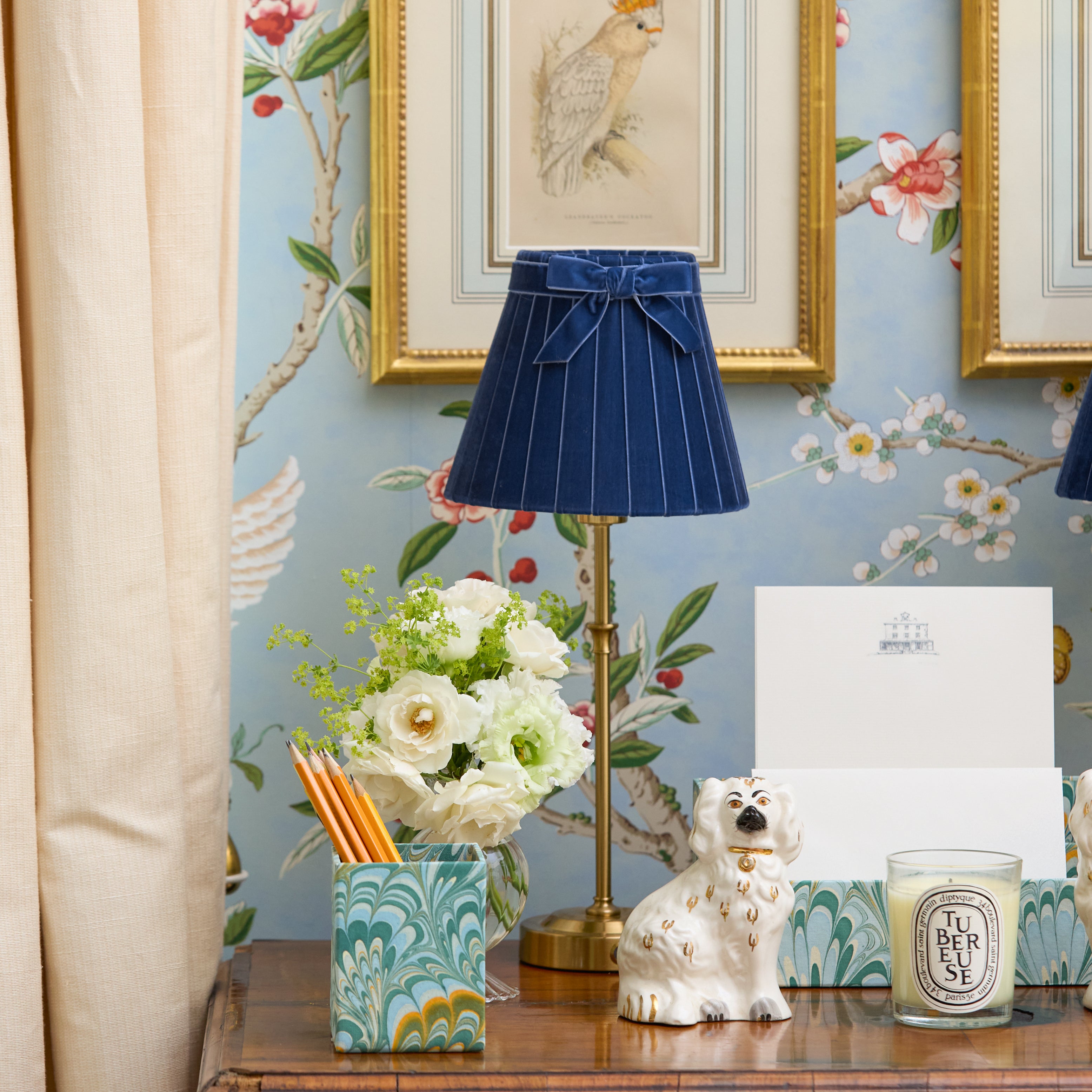 Dark Blue Velvet Bow Lampshade (18cm)