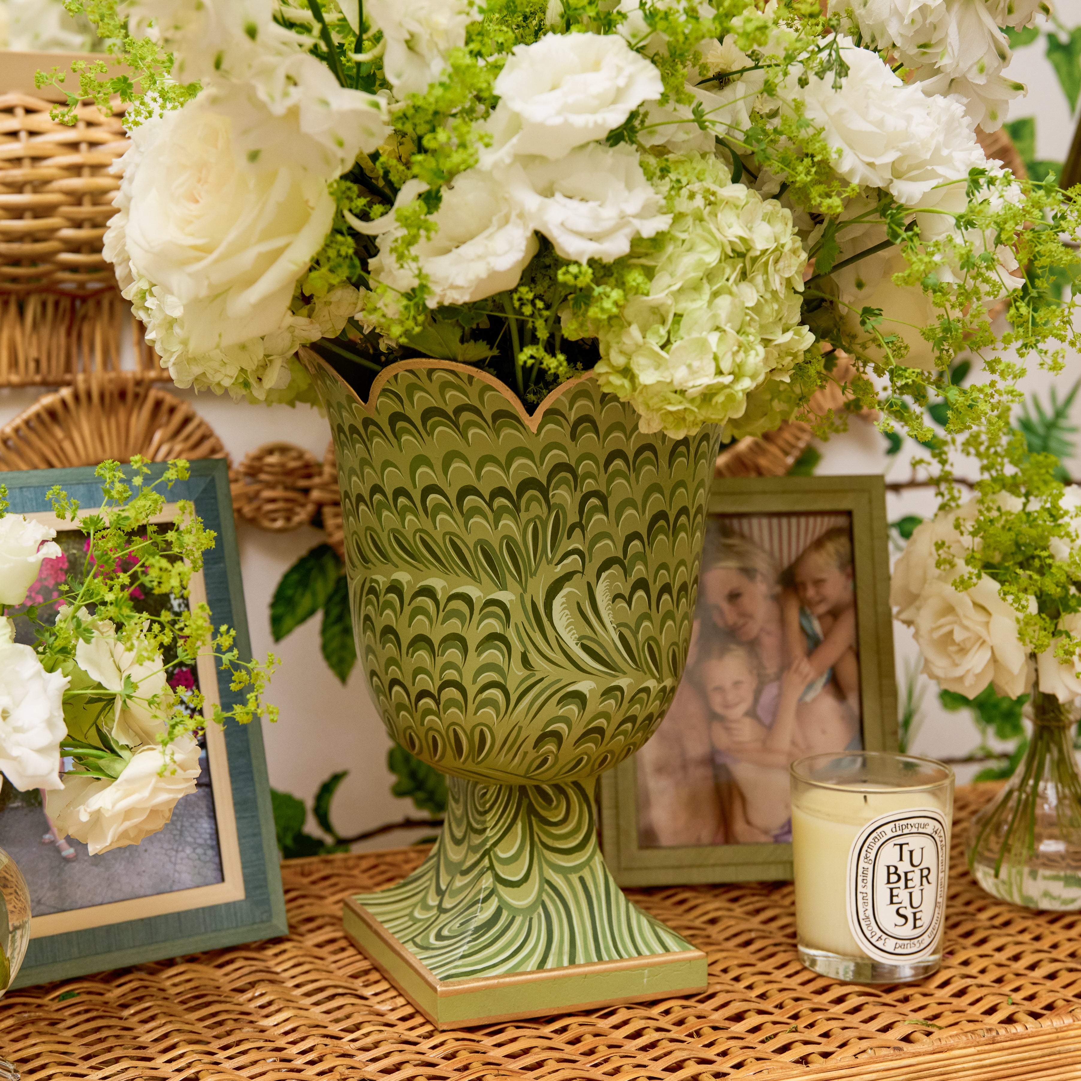 Olive Green Small Marble Urn Vase
