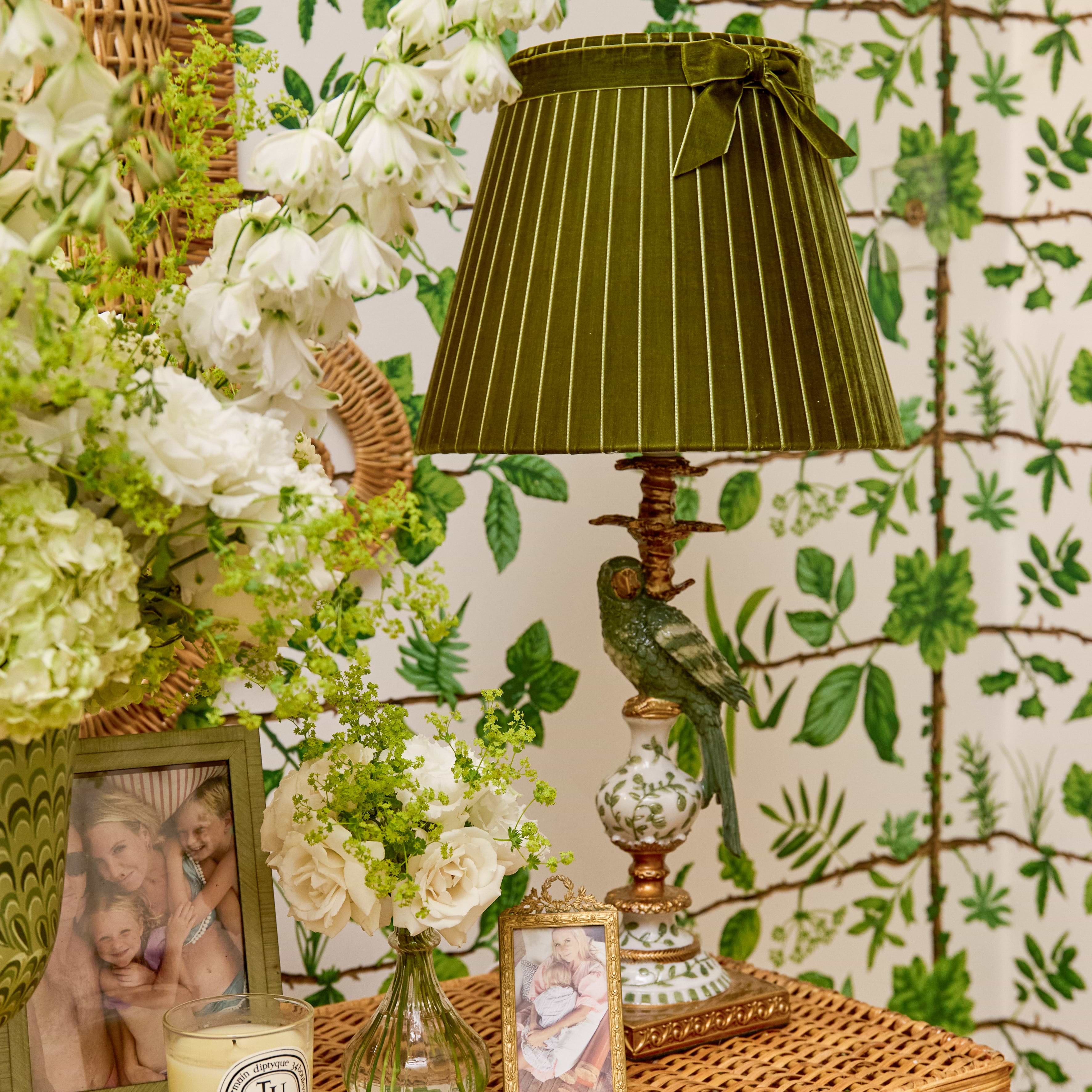 Olive Velvet Bow Lampshade (30cm)