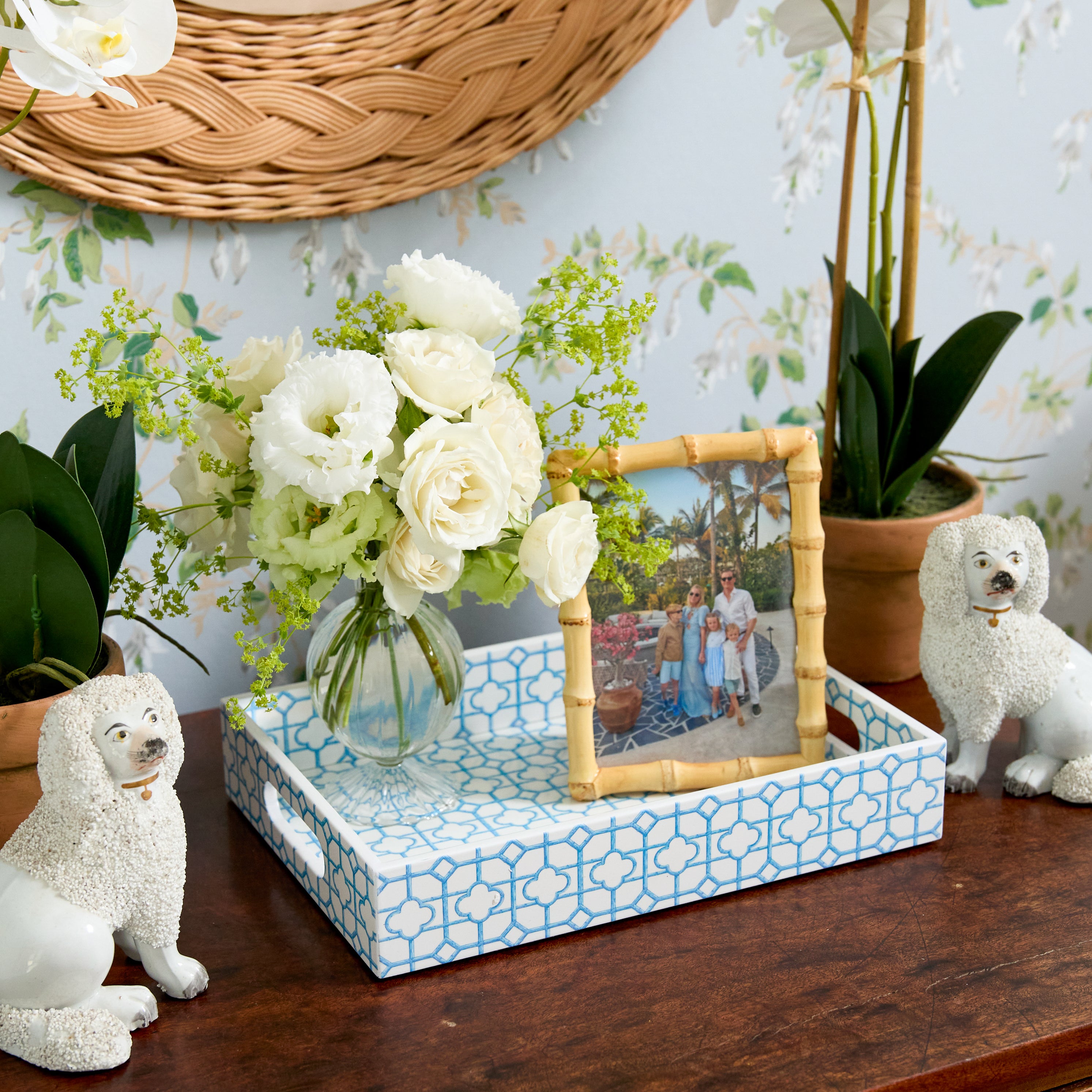 Blue Bamboo Trellis Lacquer Tray
