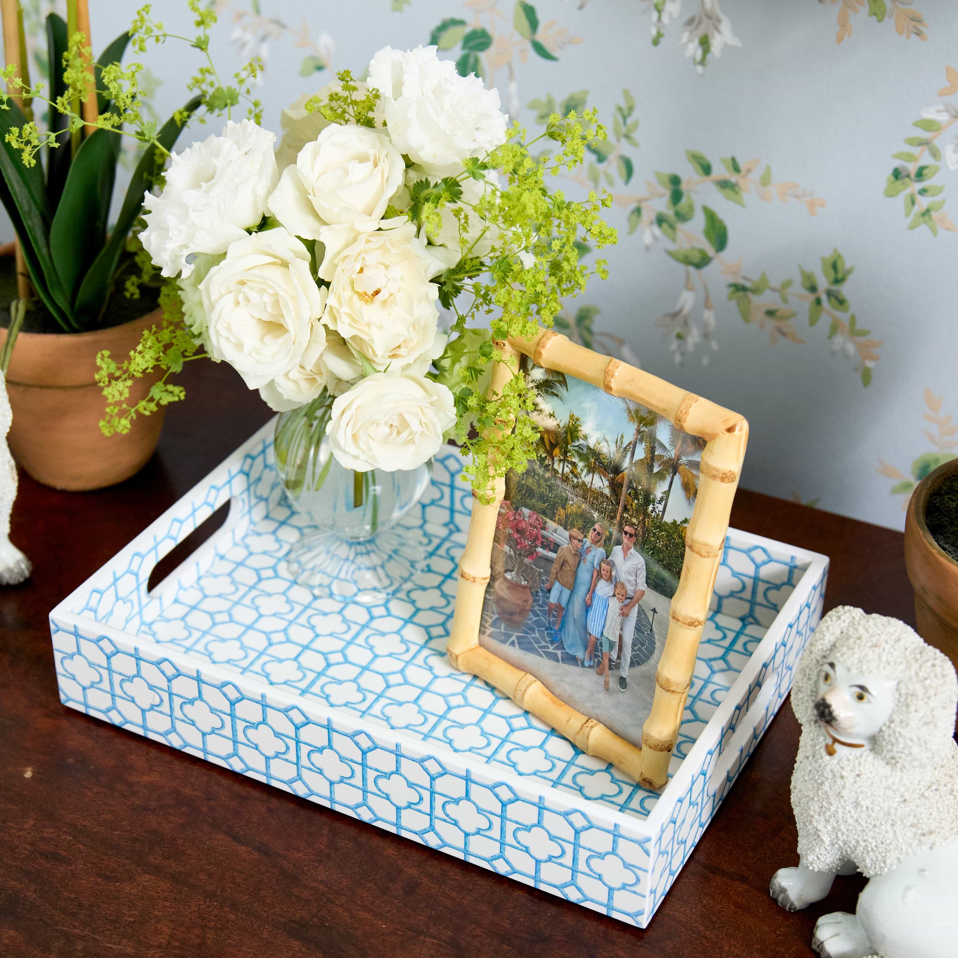 Blue Bamboo Trellis Lacquer Tray