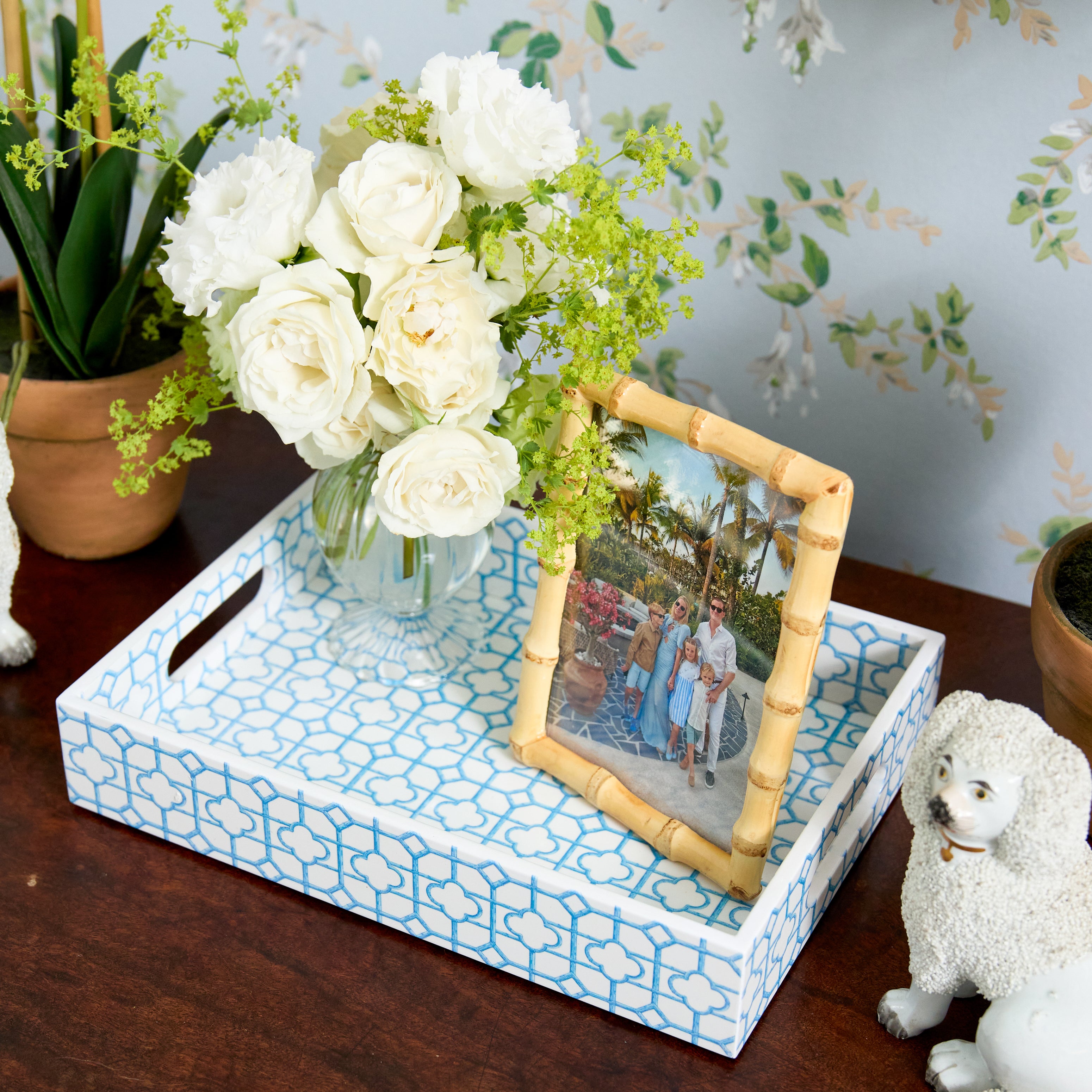 Blue Bamboo Trellis Lacquer Tray