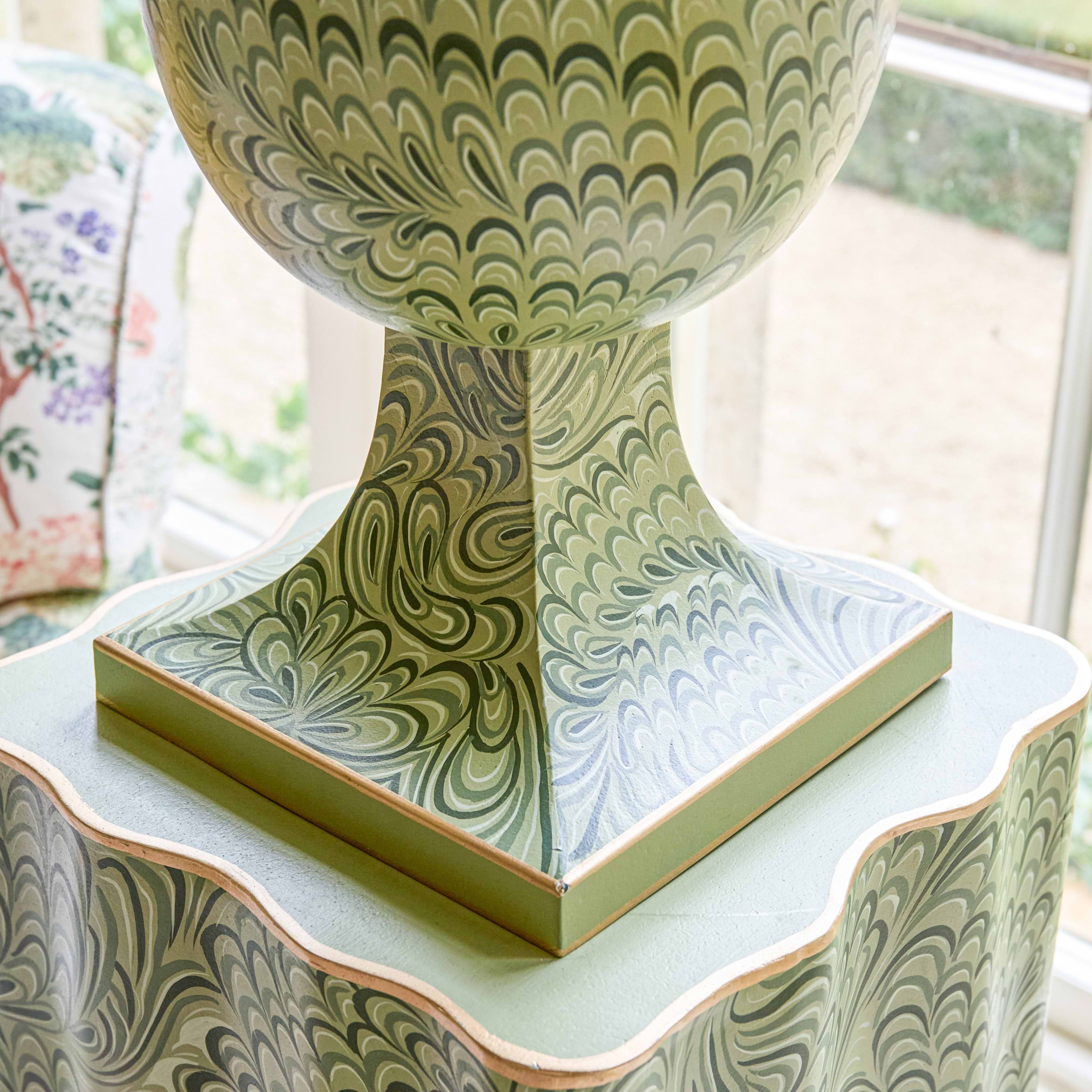 Olive Green Marble Urn & Pedestal