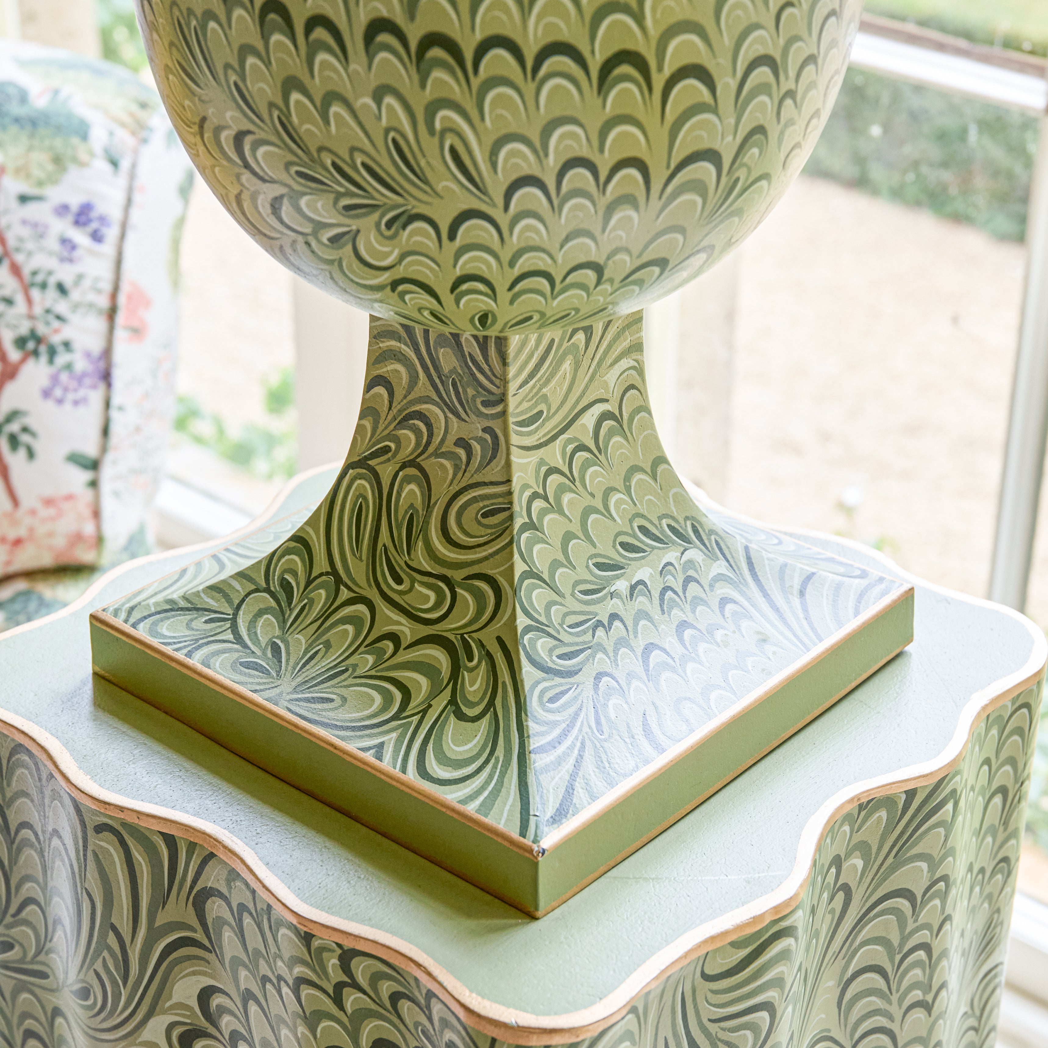 Olive Green Marble Urn & Pedestal