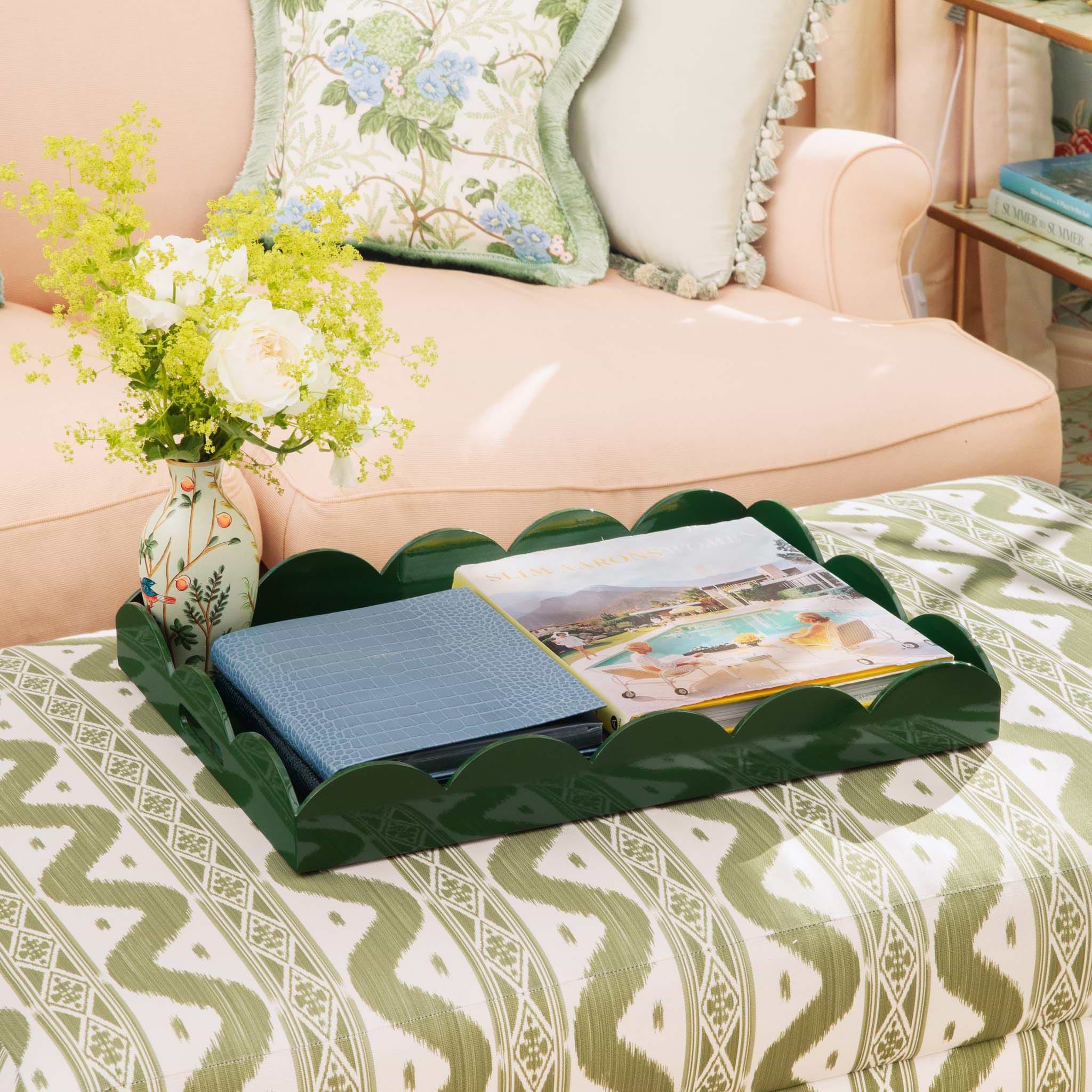 Large Olive Scalloped Lacquer Tray