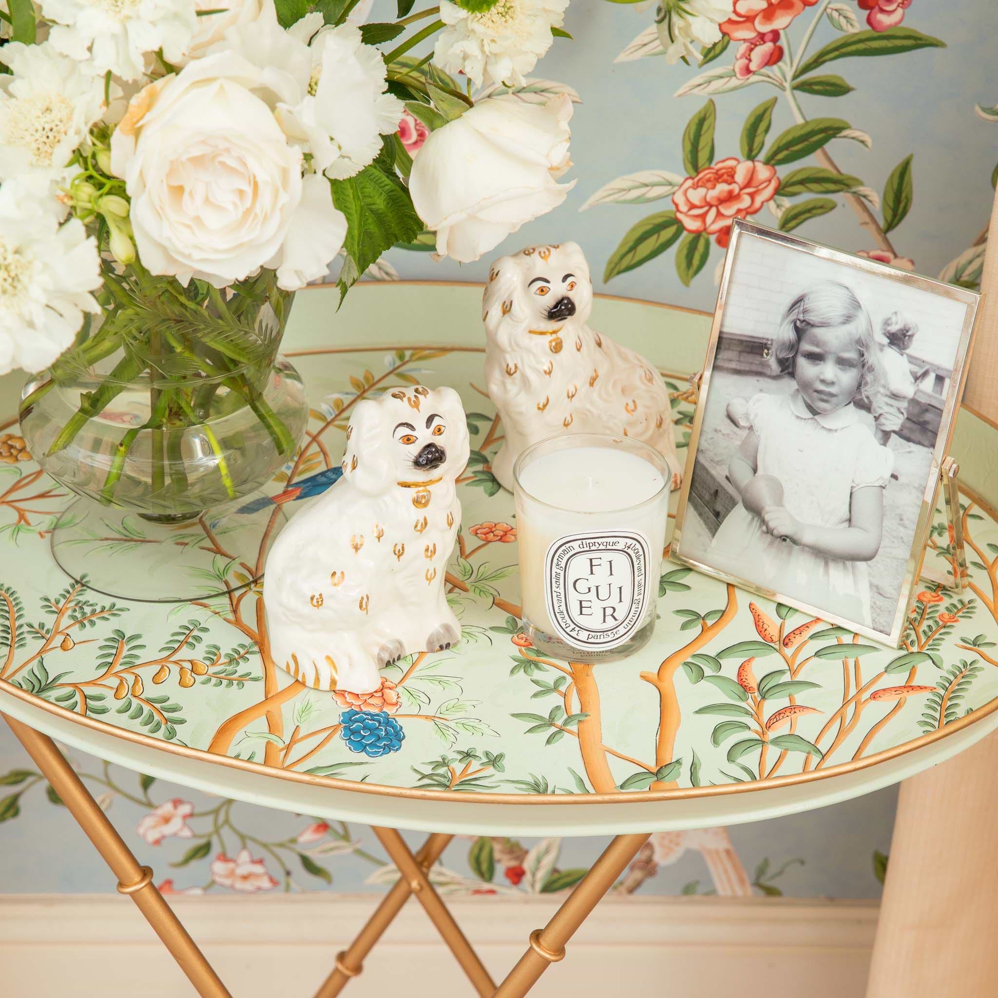 Chinoiserie Tole Round Tray with Stand