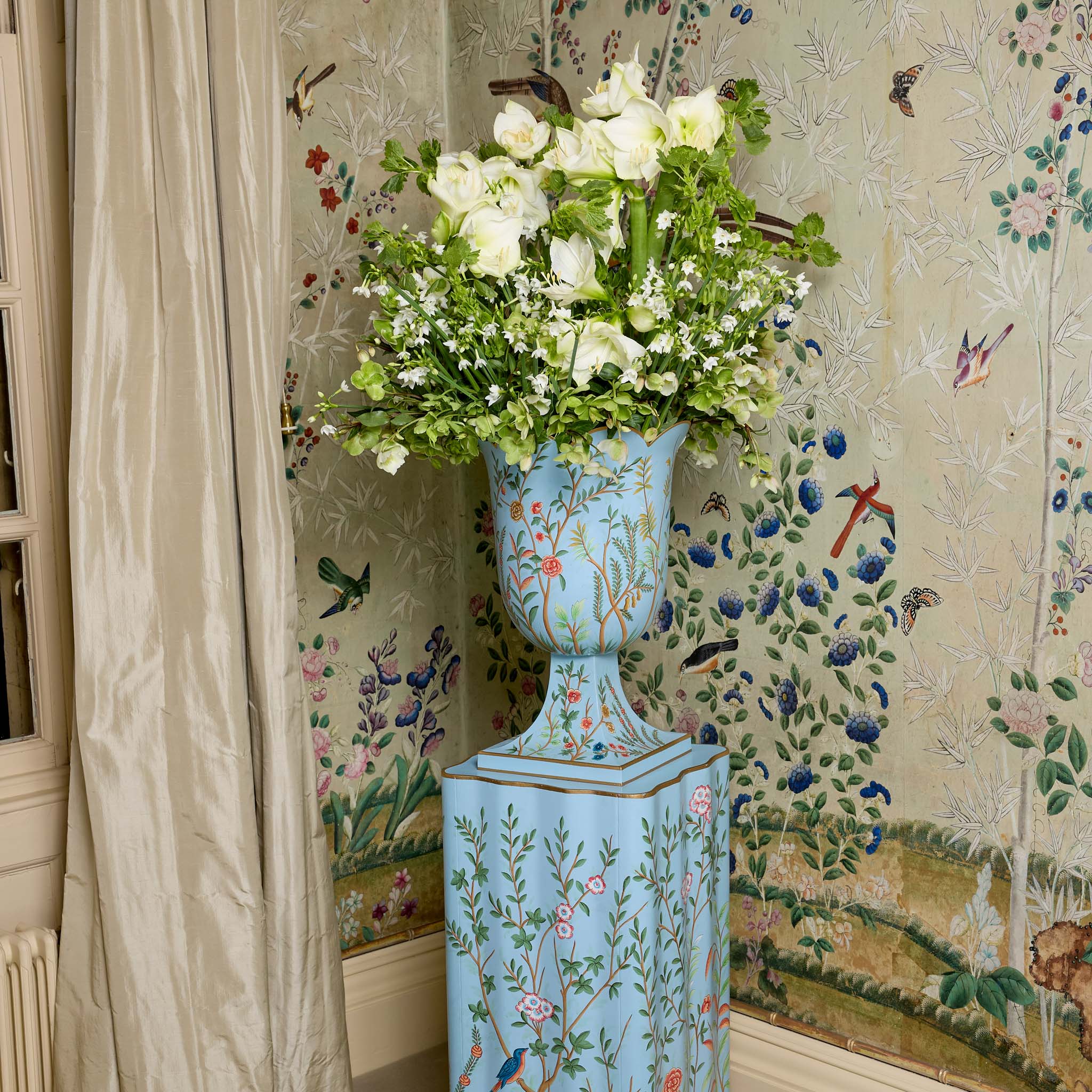 Blue Chinoiserie Tole Urn