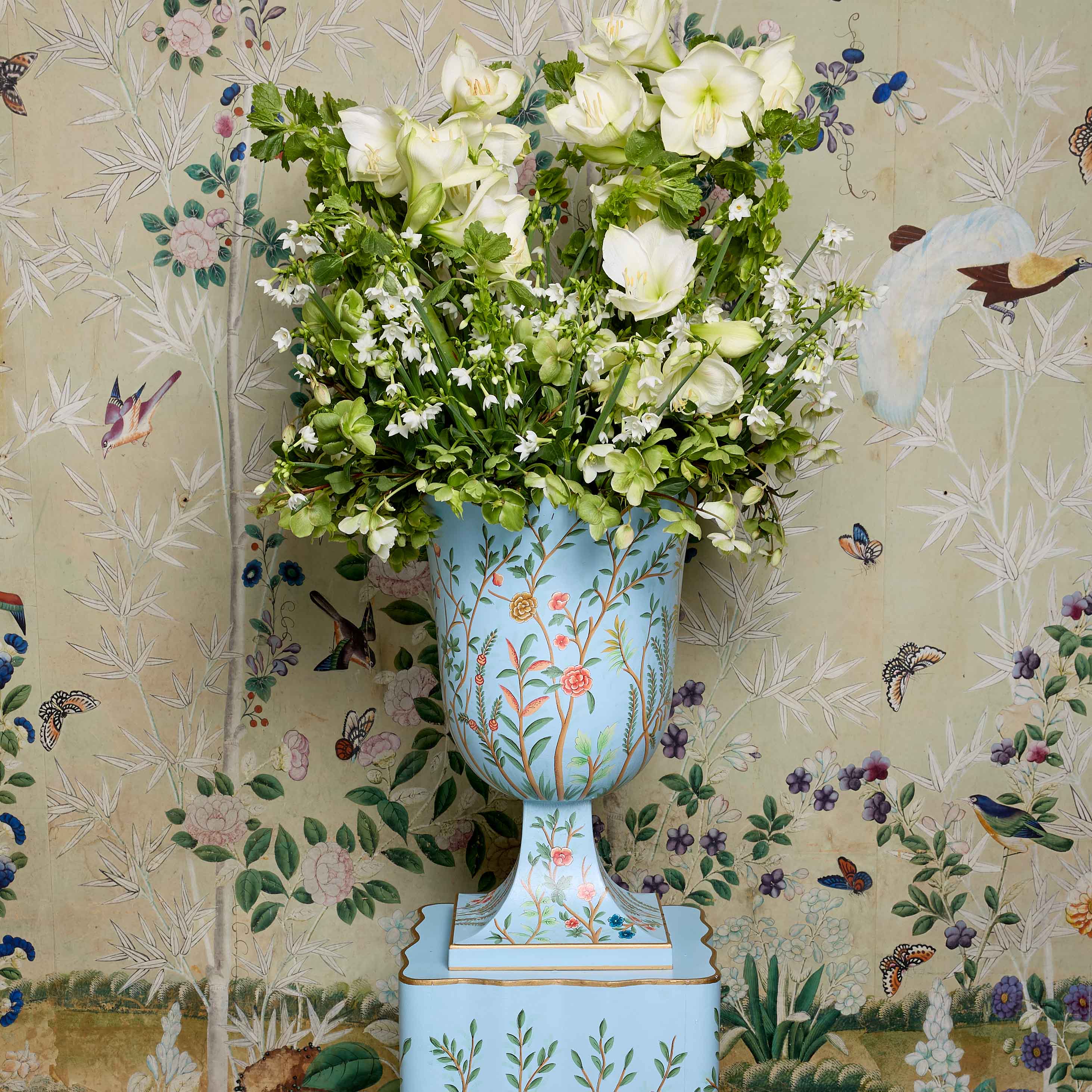 Blue Chinoiserie Tole Urn