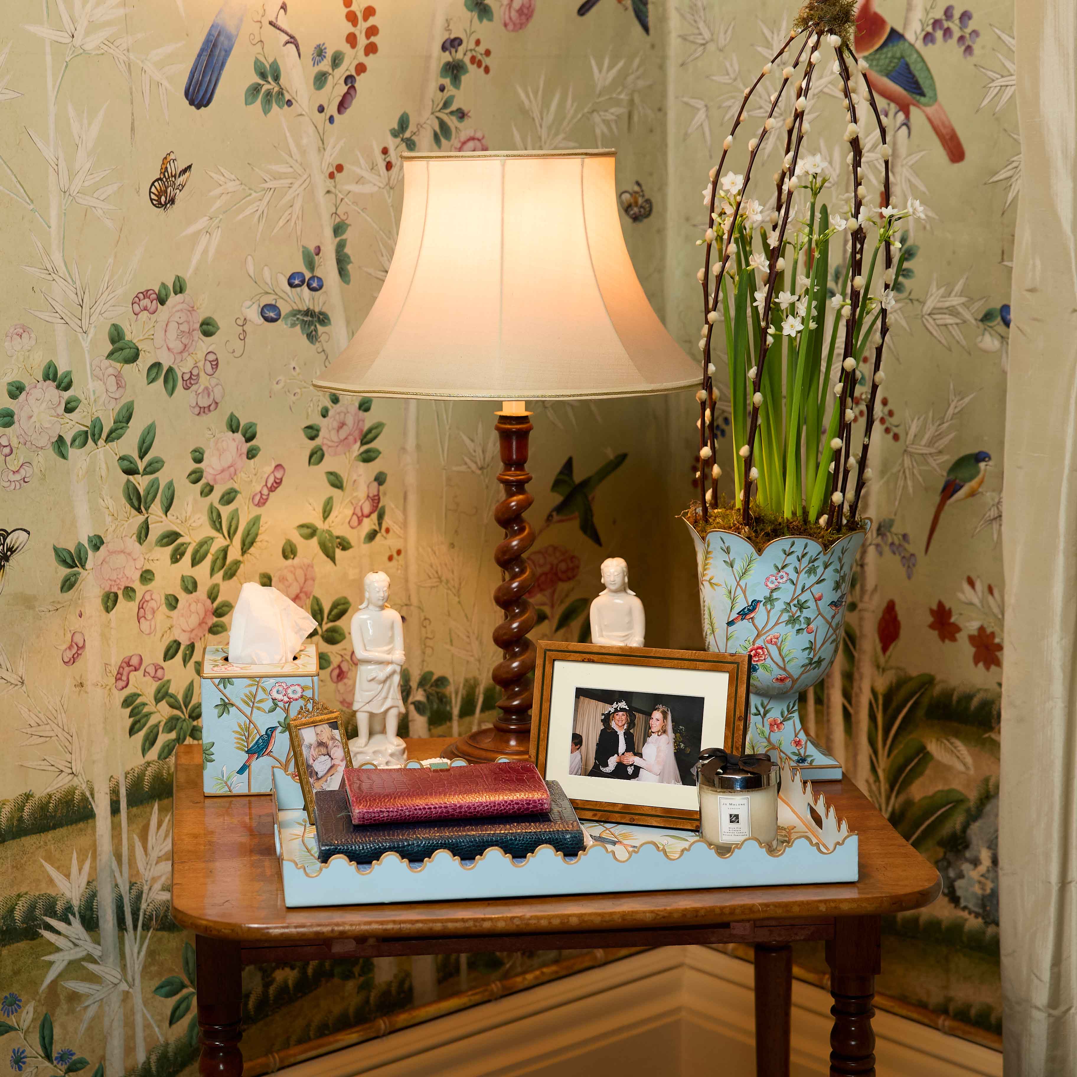 Small Blue Chinoiserie Tole Urn Vase
