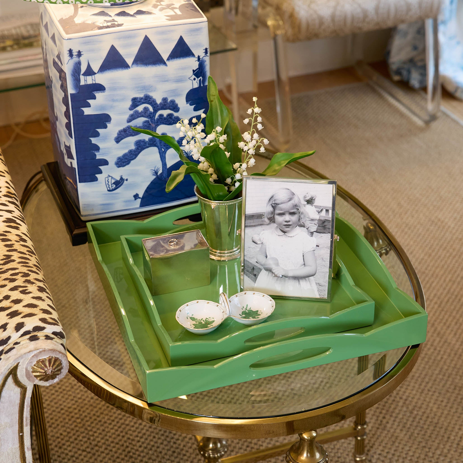 Small Green Lacquer Wave Tray