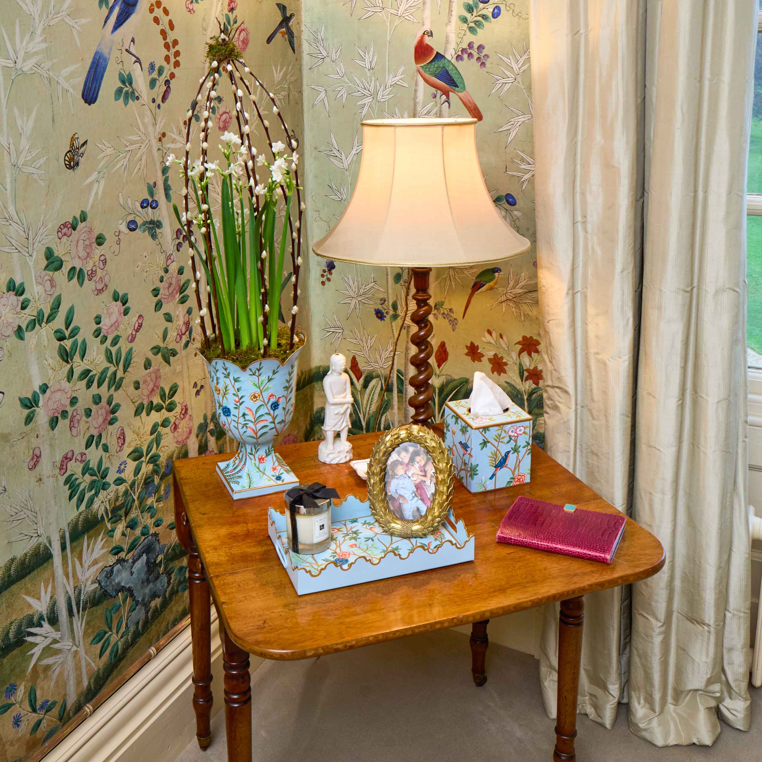 Small Blue Chinoiserie Tole Urn Vase