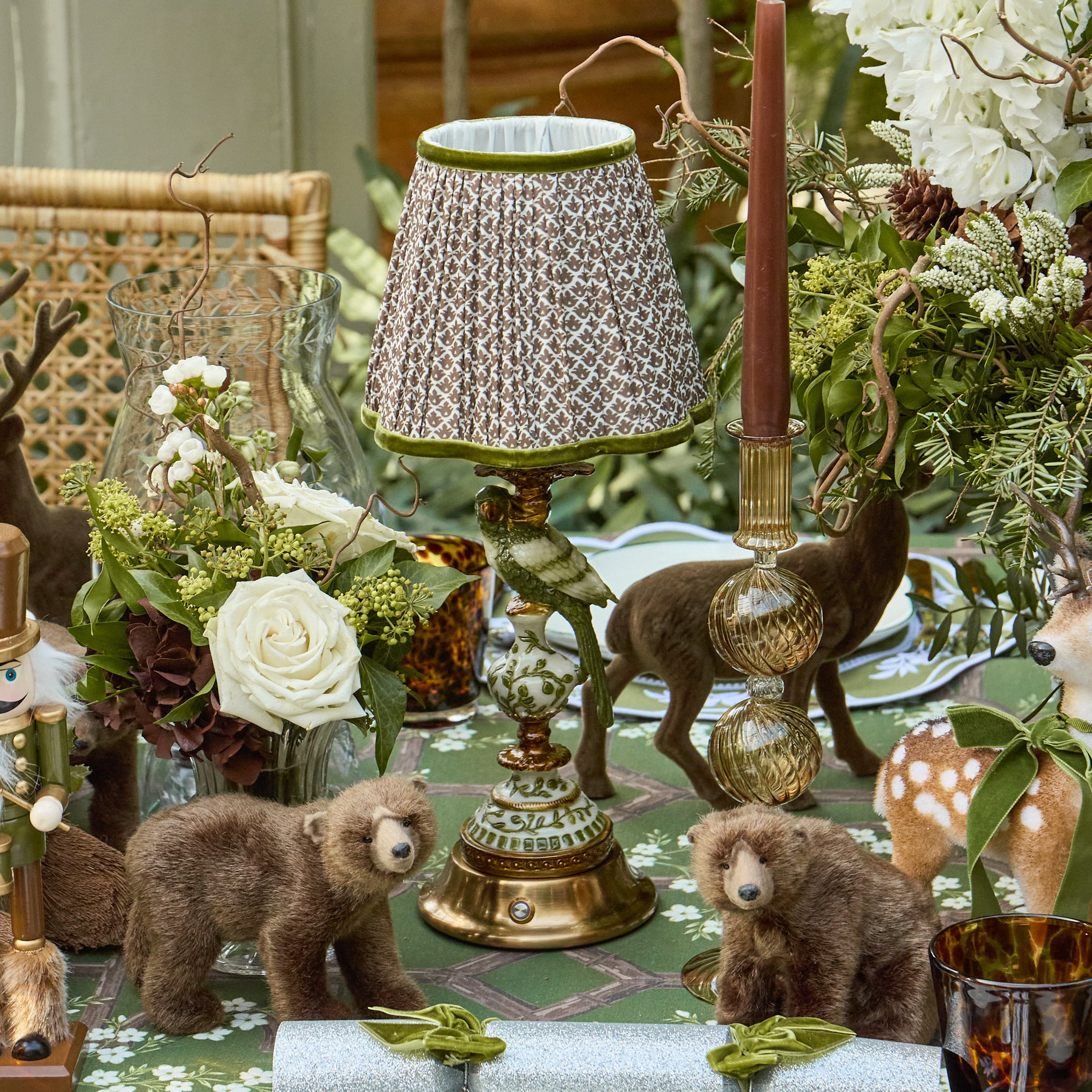 Olive Parrot Rechargeable Lamp with Chocolate & Olive Lotus Shade (18cm)