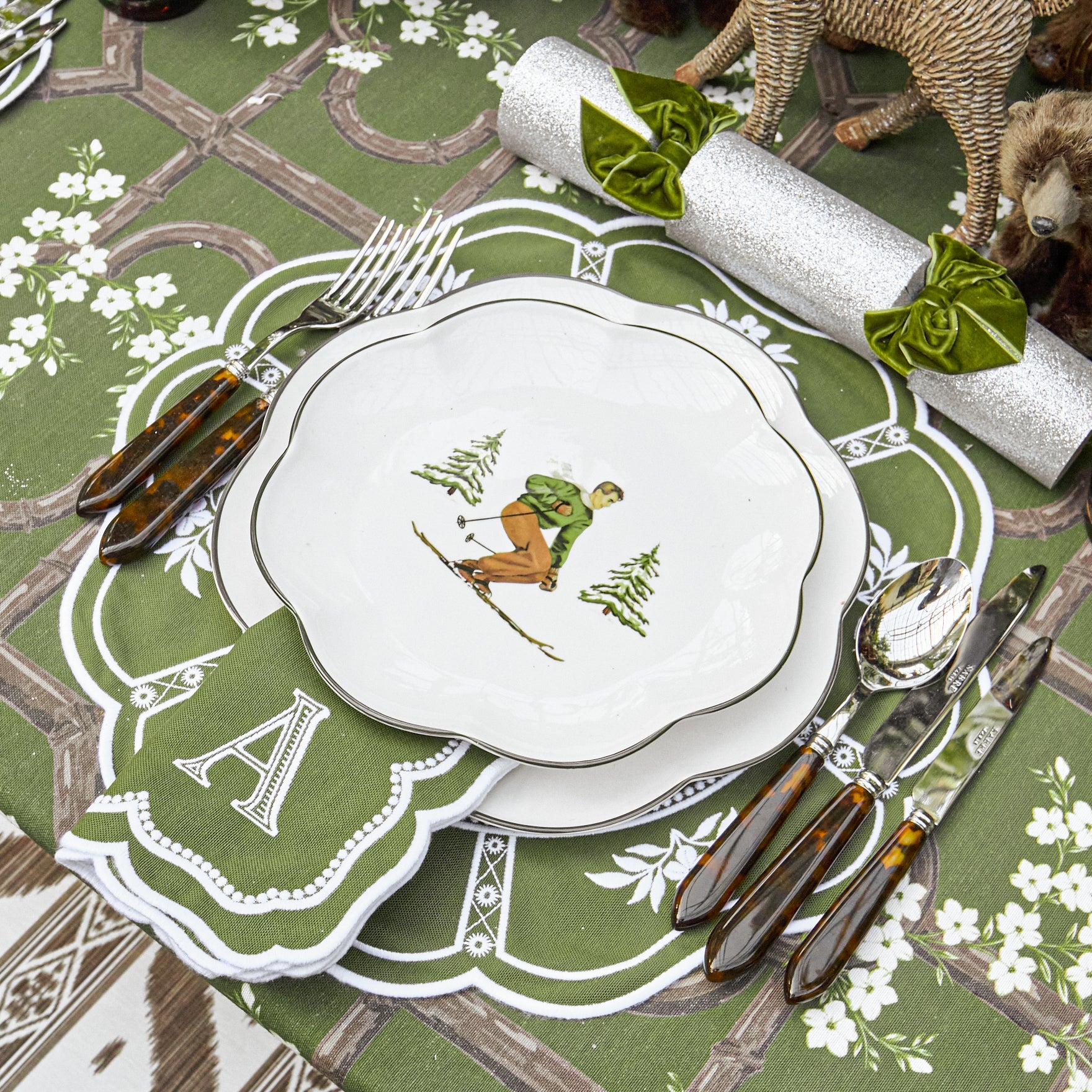 Green & White Claudia Napkins (Set of 4)