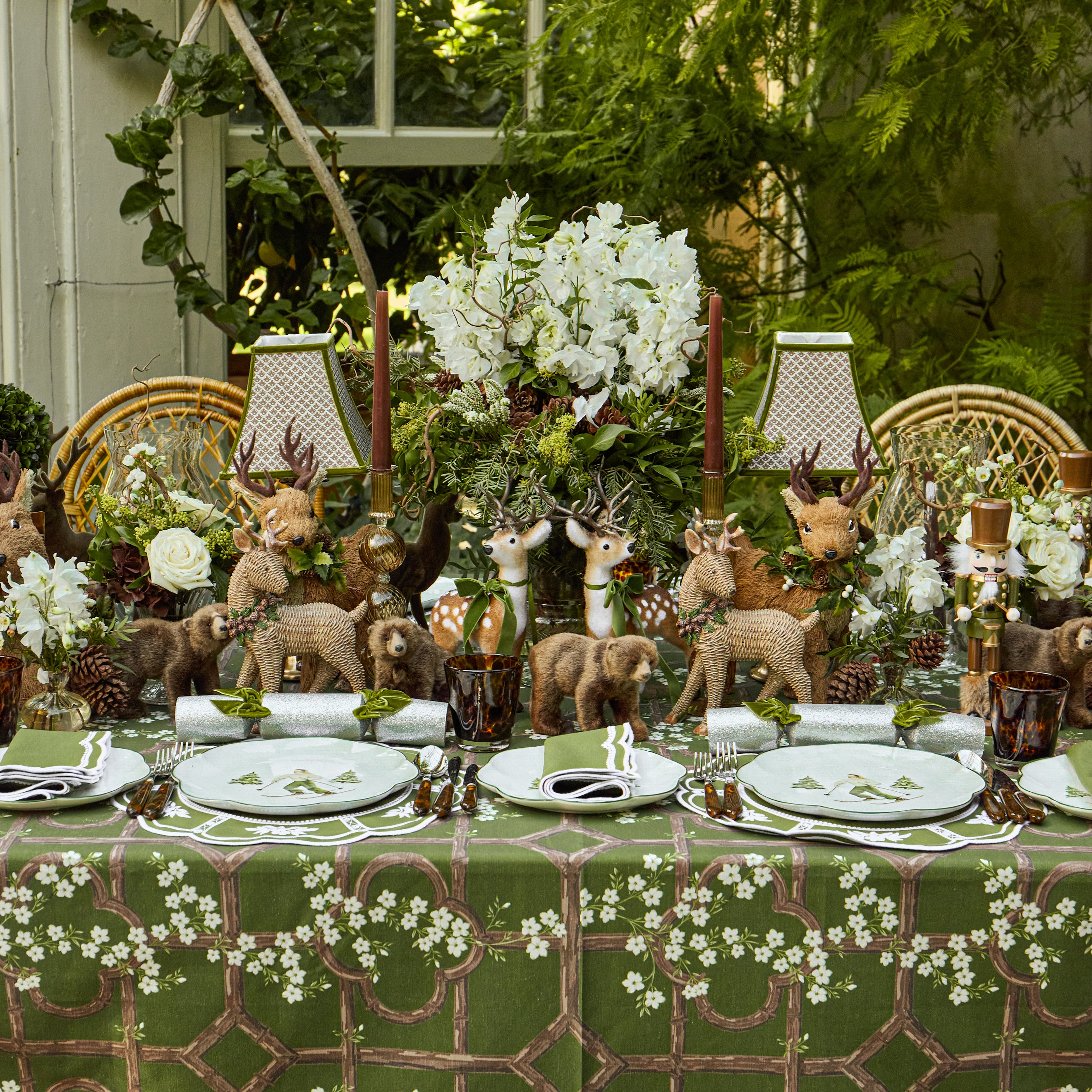 Olive Parrot Rechargeable Lamp with Chocolate & Olive Lotus Square Shade (18cm)