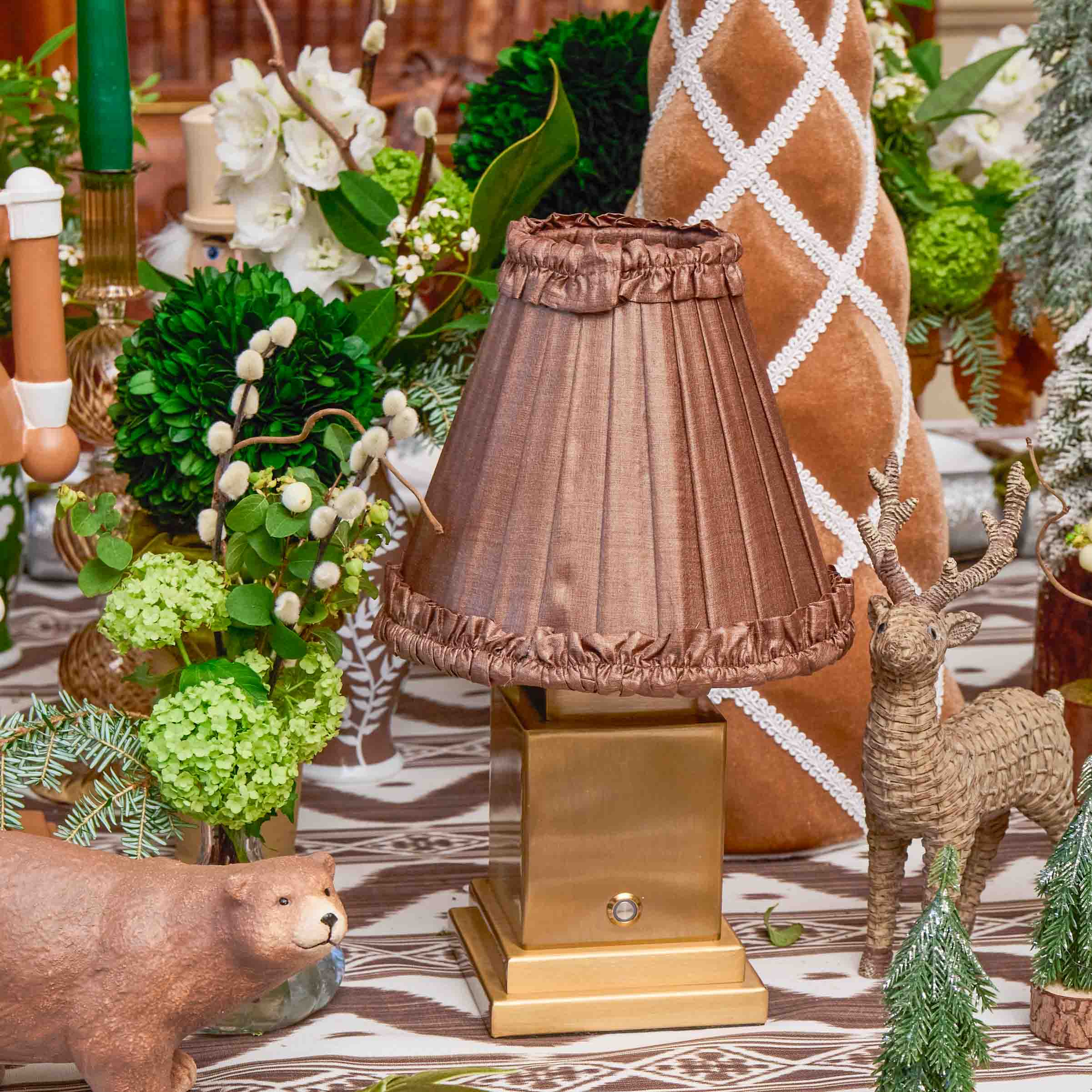Brown Frilled Silk Lampshade (18cm)