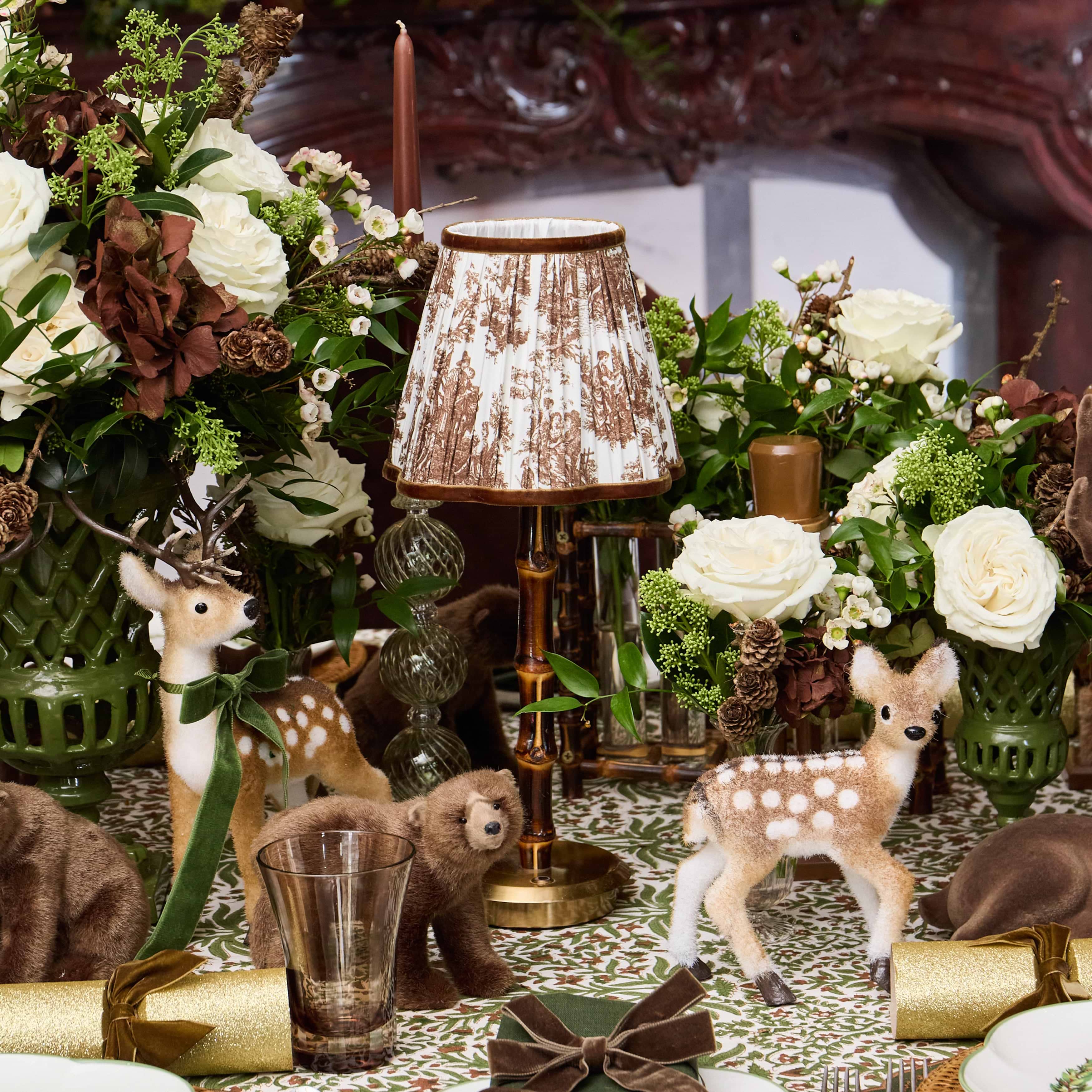 Burnt Bamboo Rechargeable Lamp with Chocolate Toile Shade (18cm)