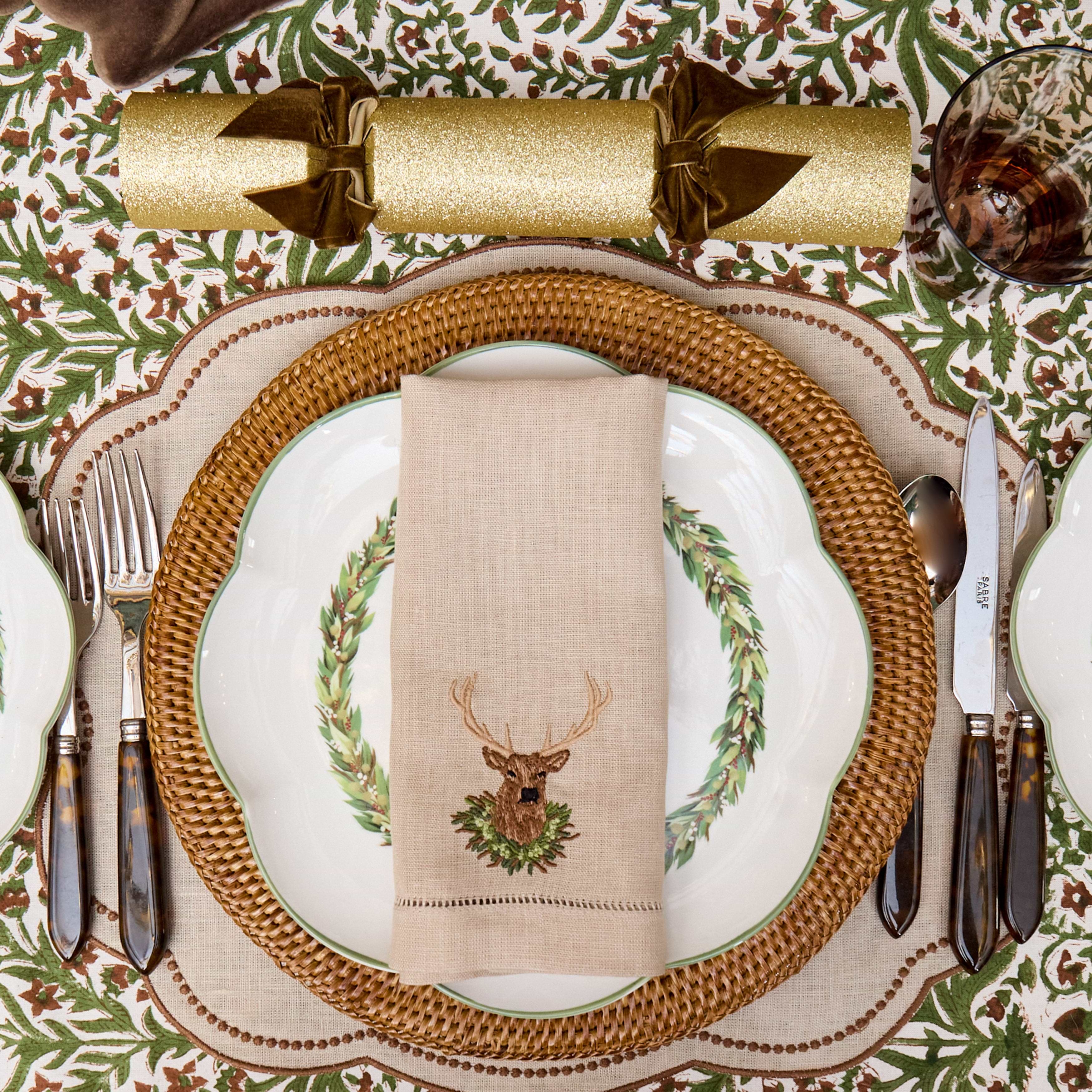 Taupe & Chocolate Eloise Placemats & Stag Napkins (Set of 8)
