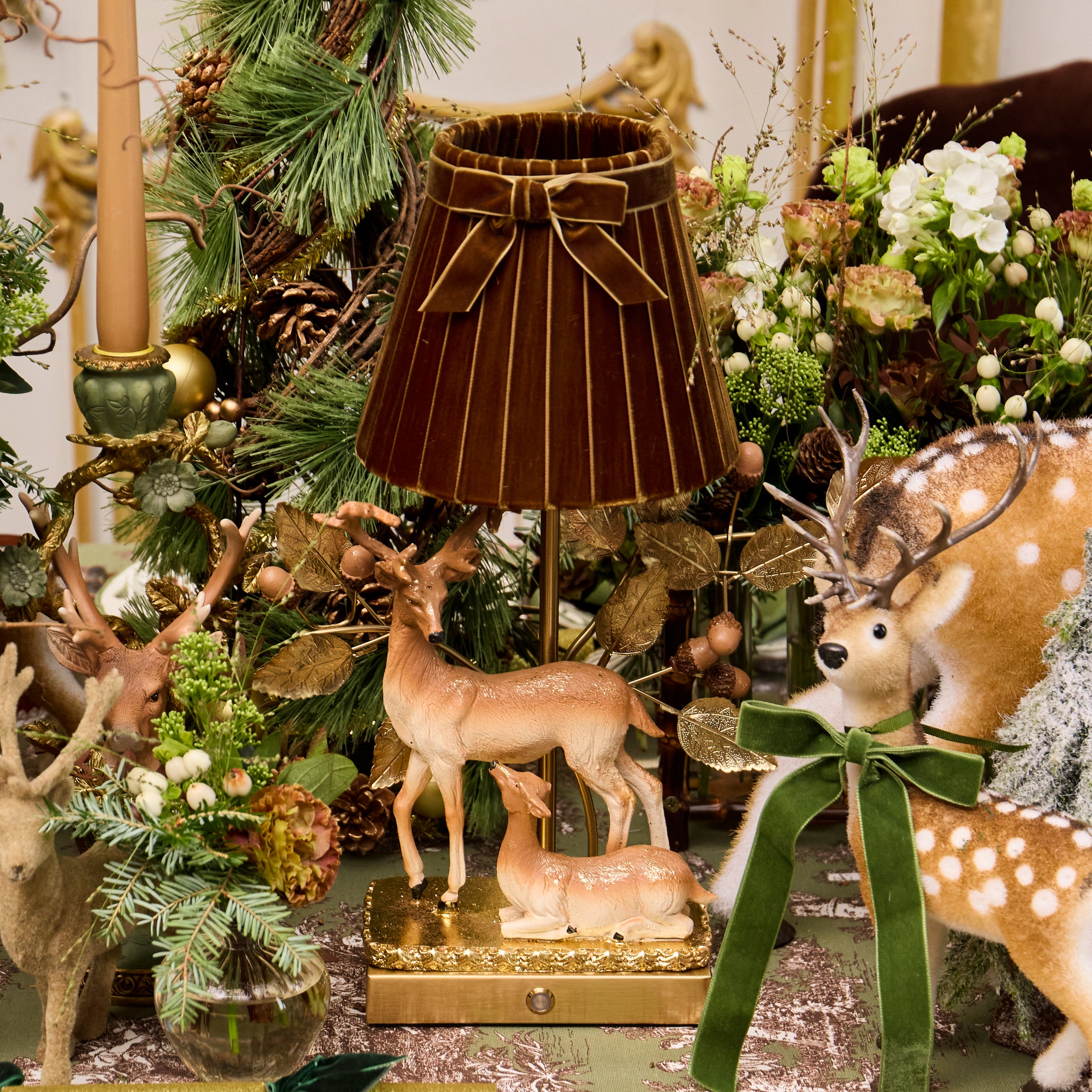 Stag Rechargeable Lamp with Chocolate Velvet Bow Shade (18cm)