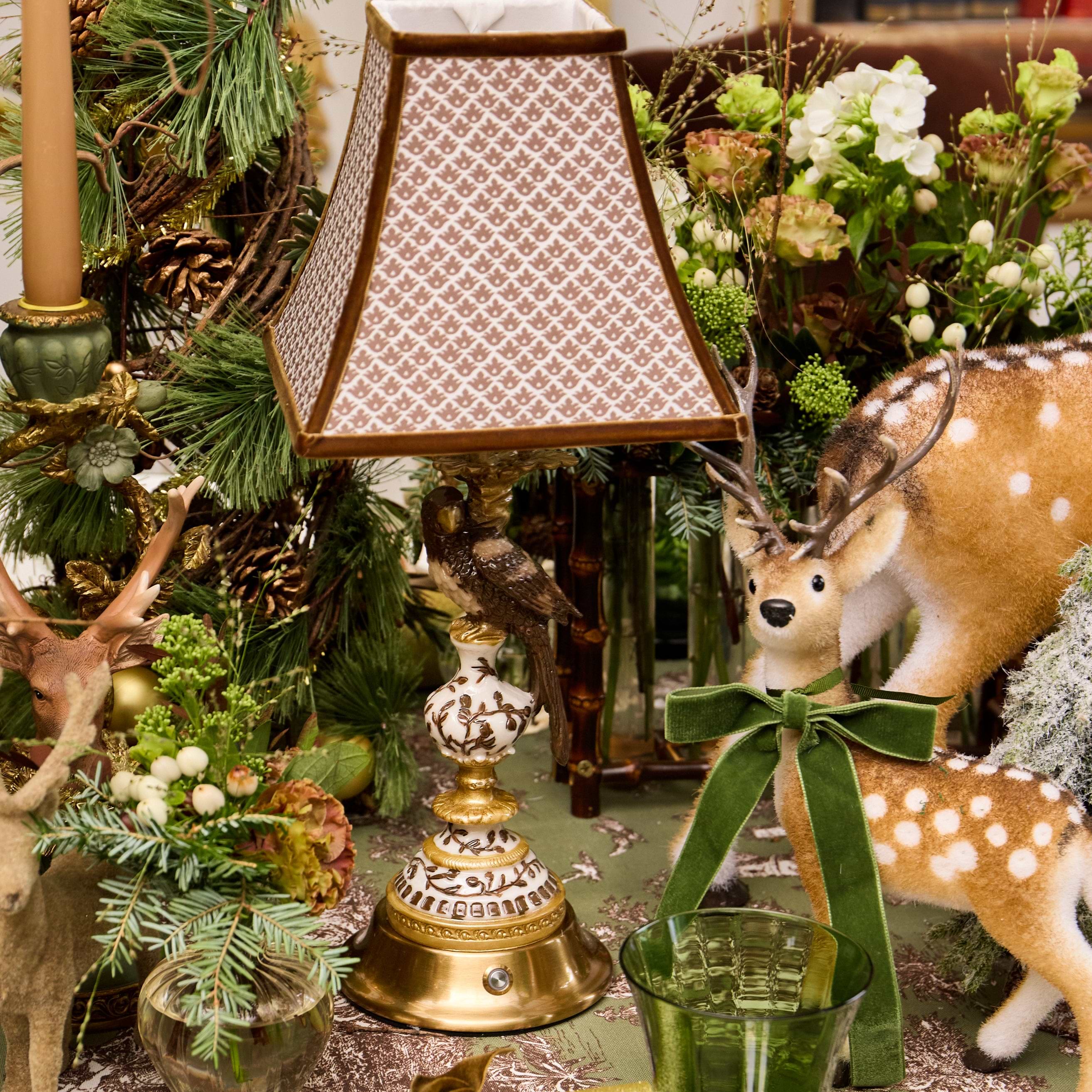 Chocolate Parrot Rechargeable Lamp with Chocolate Lotus Square Shade (18cm)