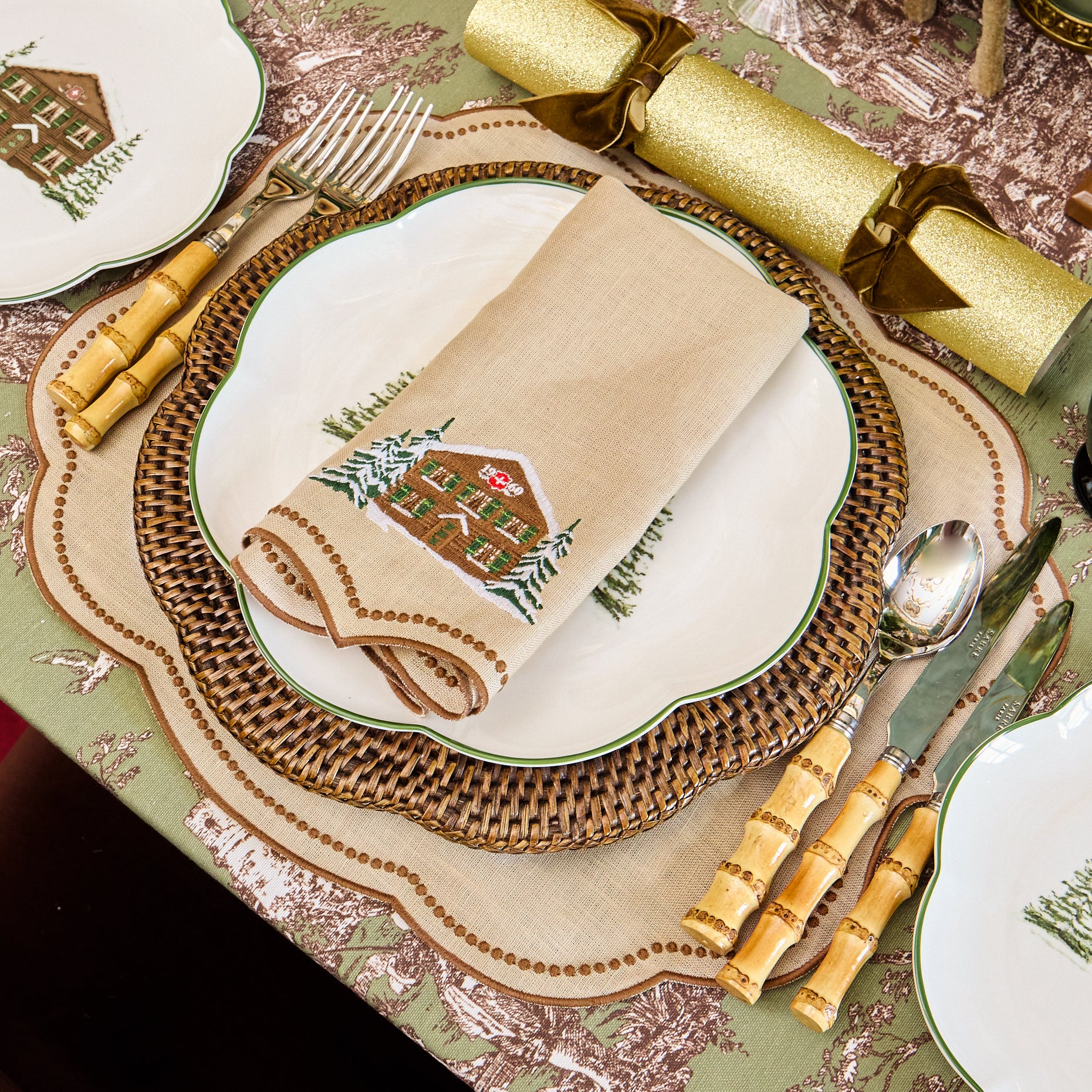 Taupe & Chocolate Eloise Placemats & Chalet Napkins (Set of 8)