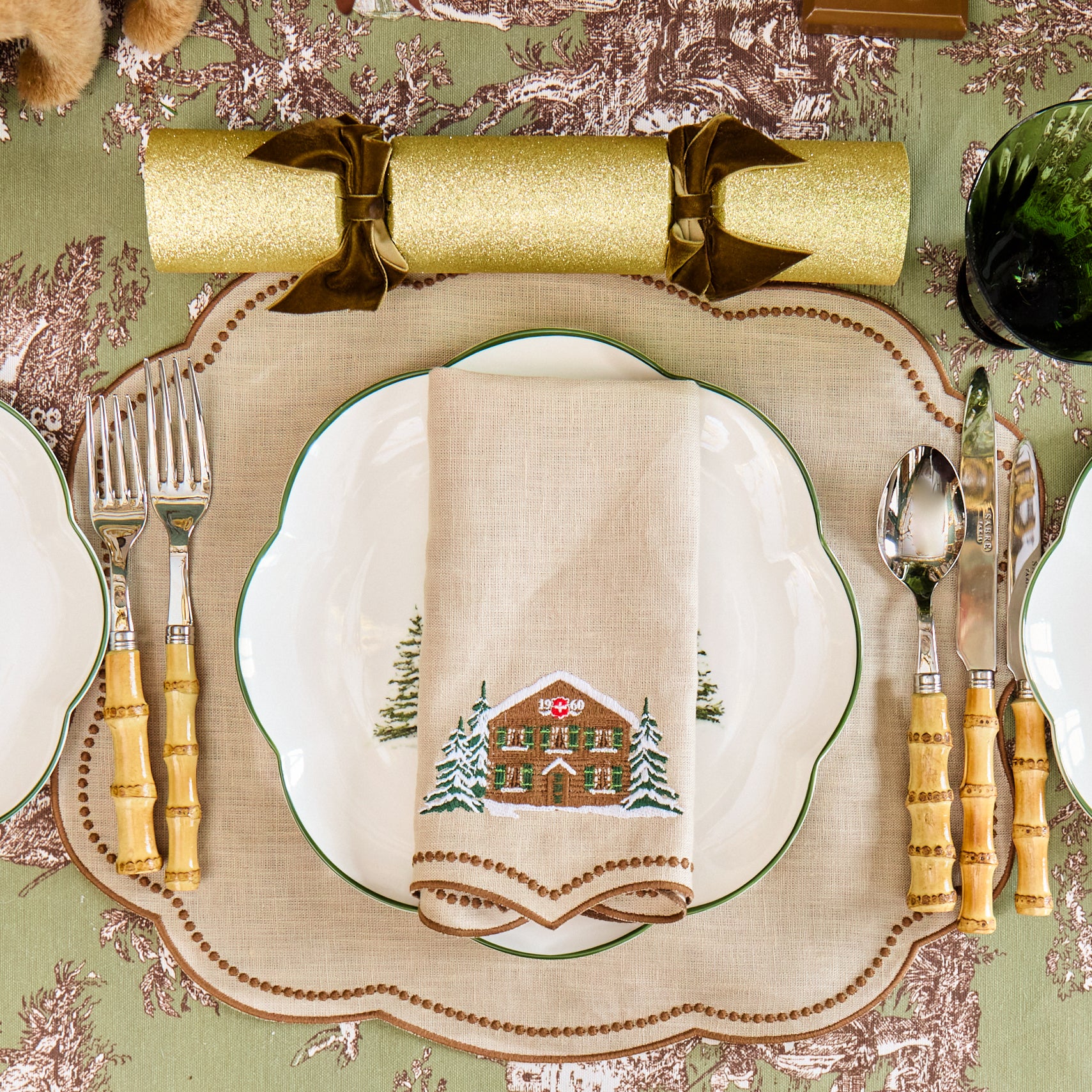 Taupe & Chocolate Eloise Placemats & Chalet Napkins (Set of 8)