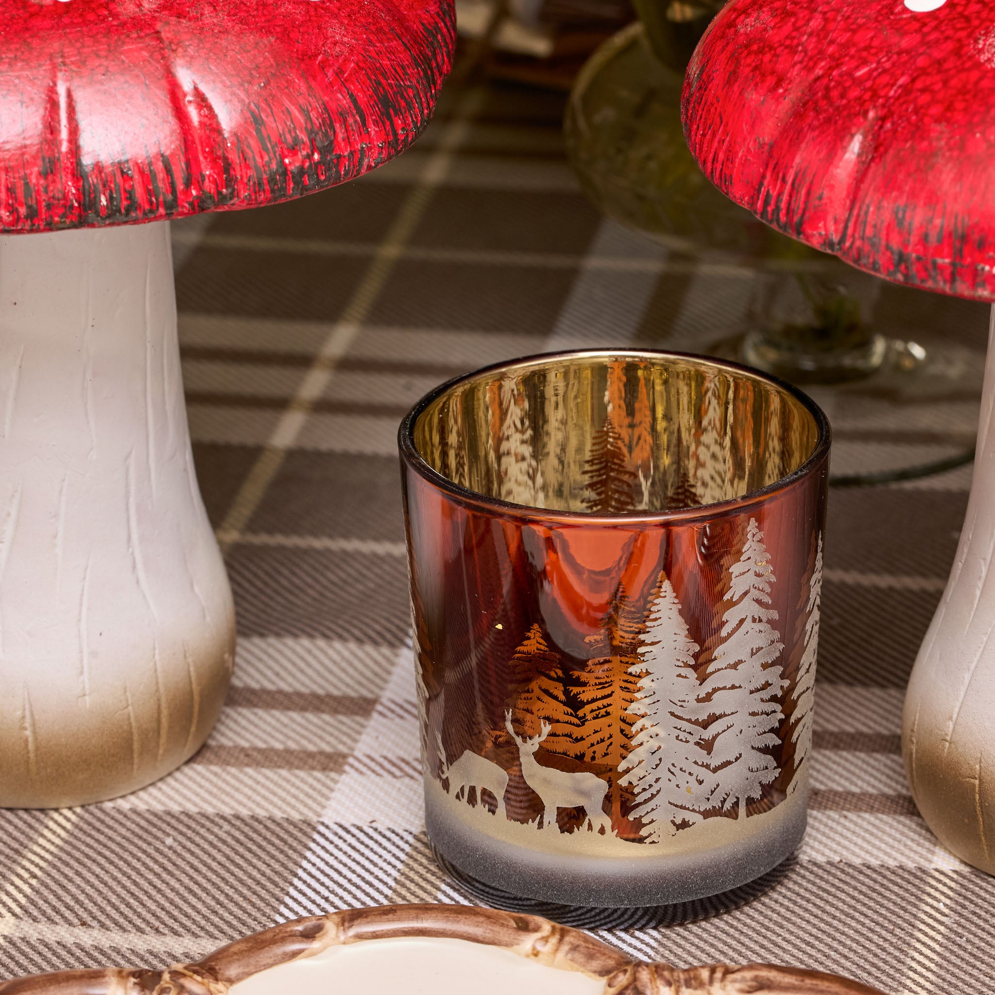 Small Chocolate Alpine Glass Tea Light Holder (Pair)