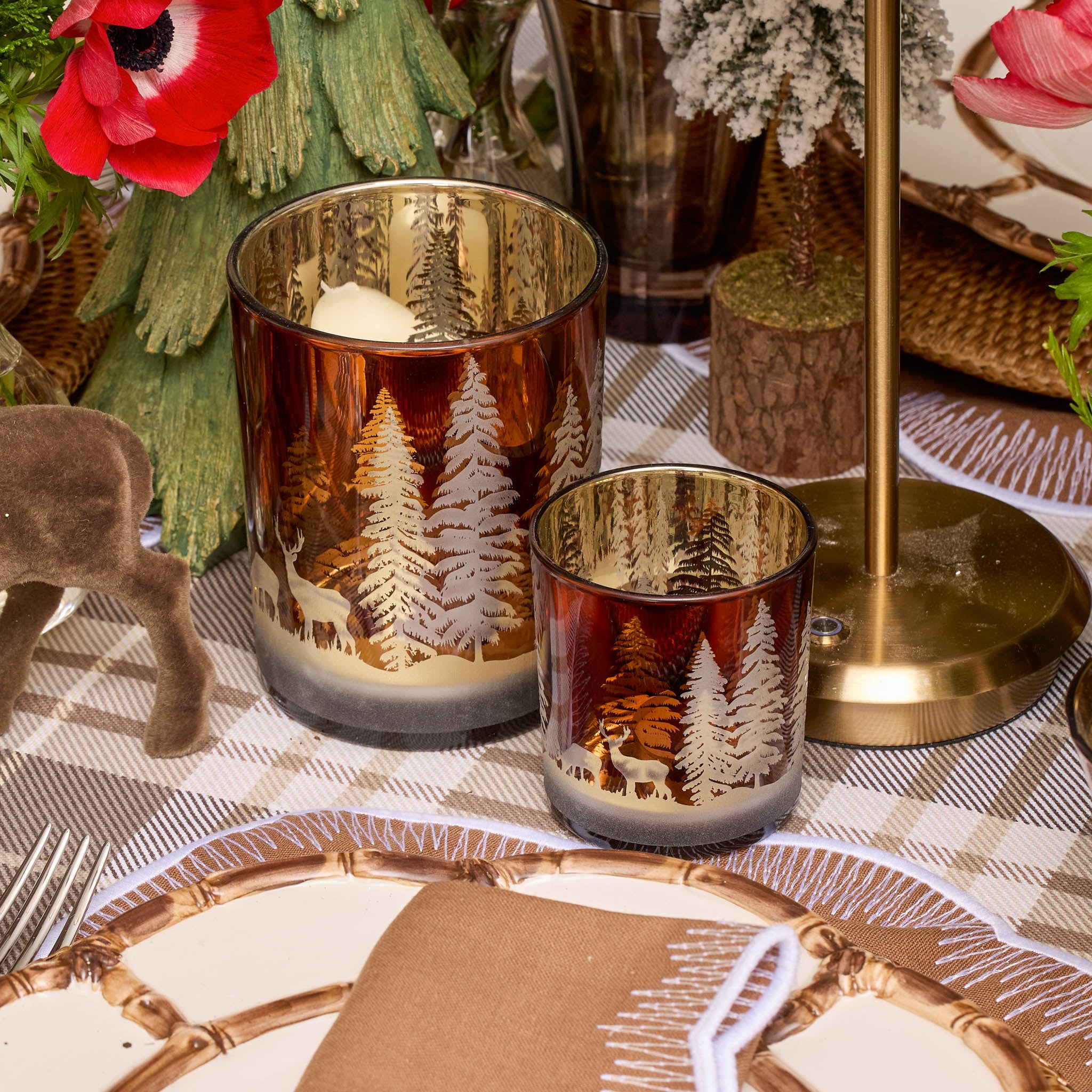 Small Chocolate Alpine Glass Tea Light Holder (Pair)